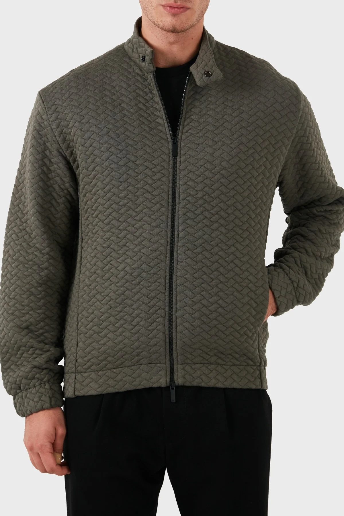 Emporio Armani Pamuk Karışımlı Regular Fit Dik Yaka Erkek Mont 6D1B7U 1J8IZ 0418 HAKİ - 1