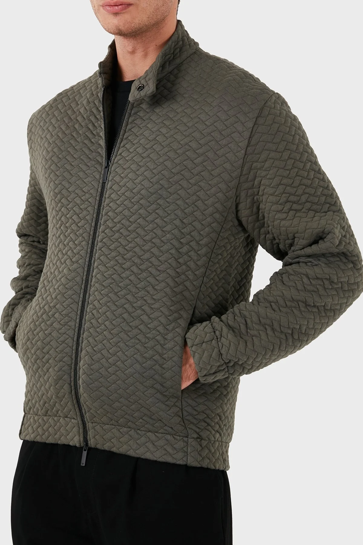 Emporio Armani Pamuk Karışımlı Regular Fit Dik Yaka Erkek Mont 6D1B7U 1J8IZ 0418 HAKİ - 4