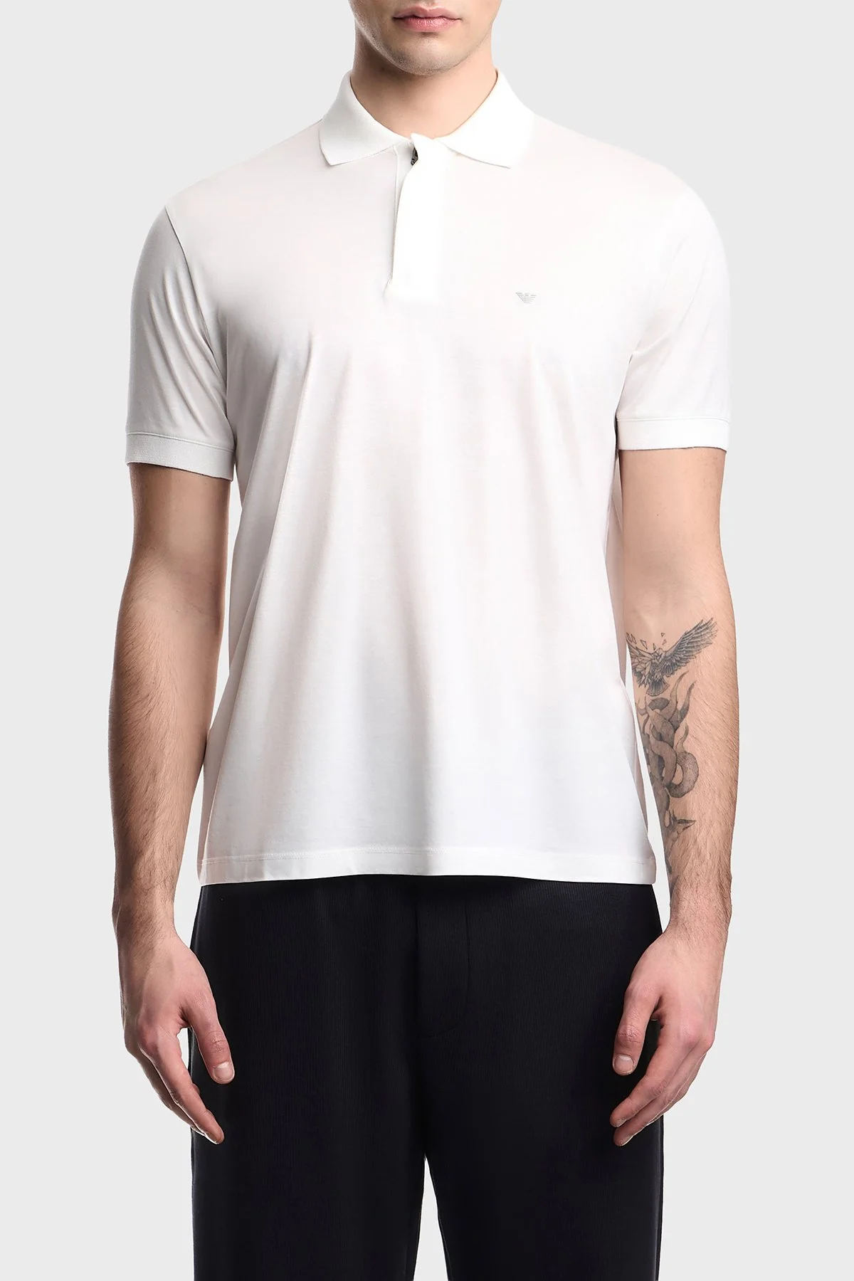 Emporio Armani Pamuk Karışımlı Regular Fit Düğmeli Erkek Polo EM005492 AF24839 U0003 BEYAZ - 1
