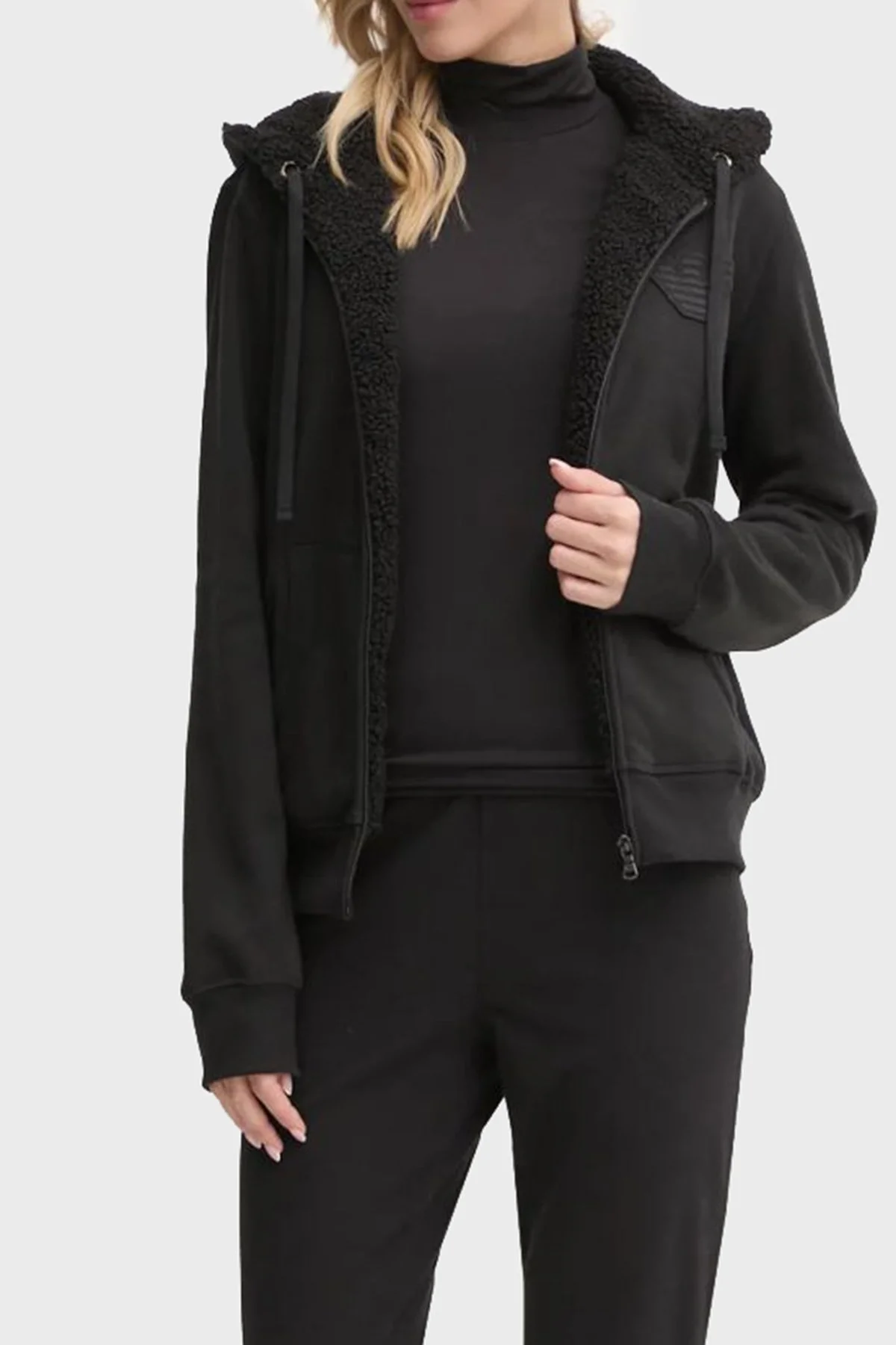 Emporio Armani Pamuk Karışımlı Regular Fit Kapüşonlu Fermuarlı Bayan Sweat 1646104 F2560 0020 SİYAH - 7