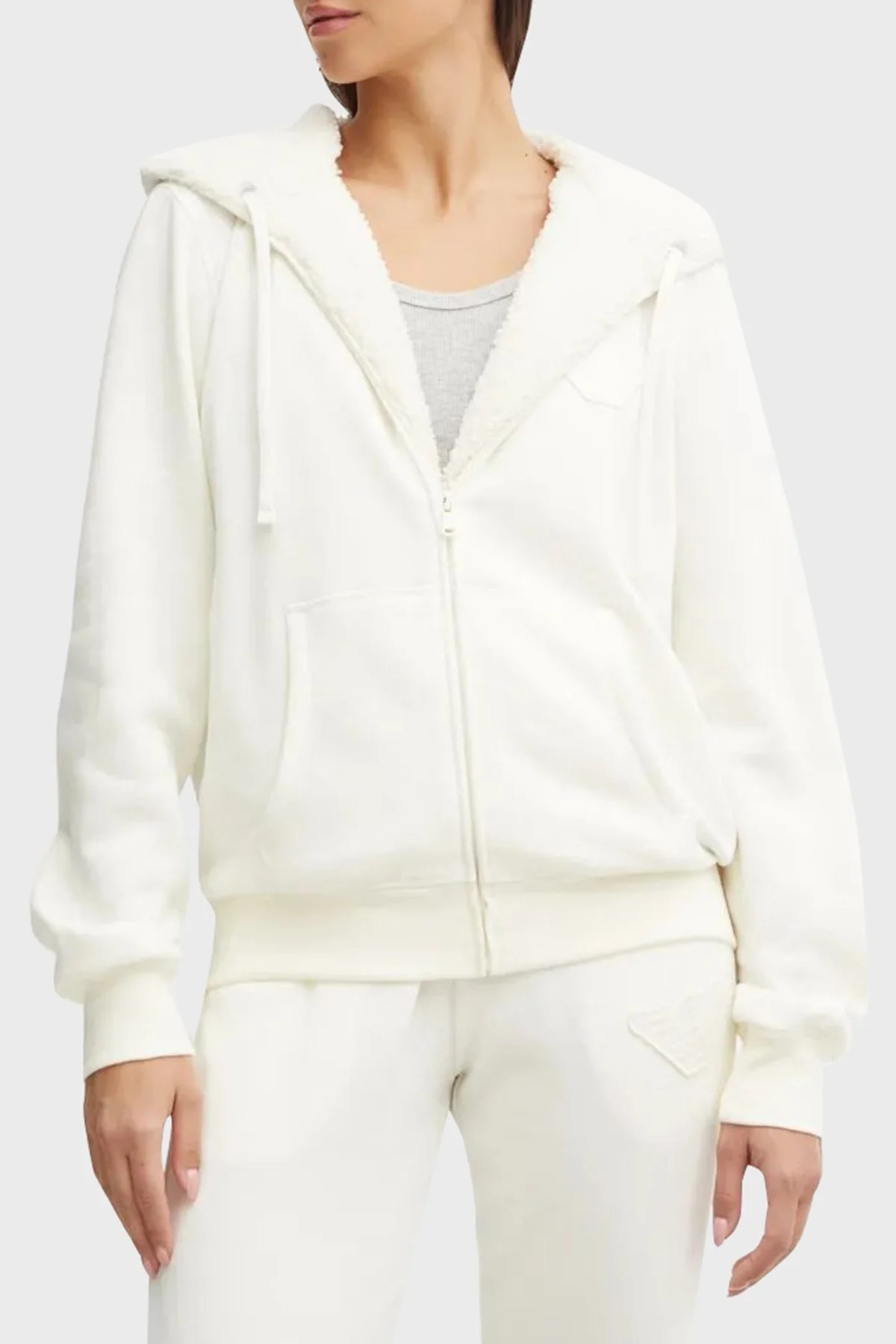 Emporio Armani Pamuk Karışımlı Regular Fit Kapüşonlu Fermuarlı Bayan Sweat 1646104 F2569 2810 EKRU - 1