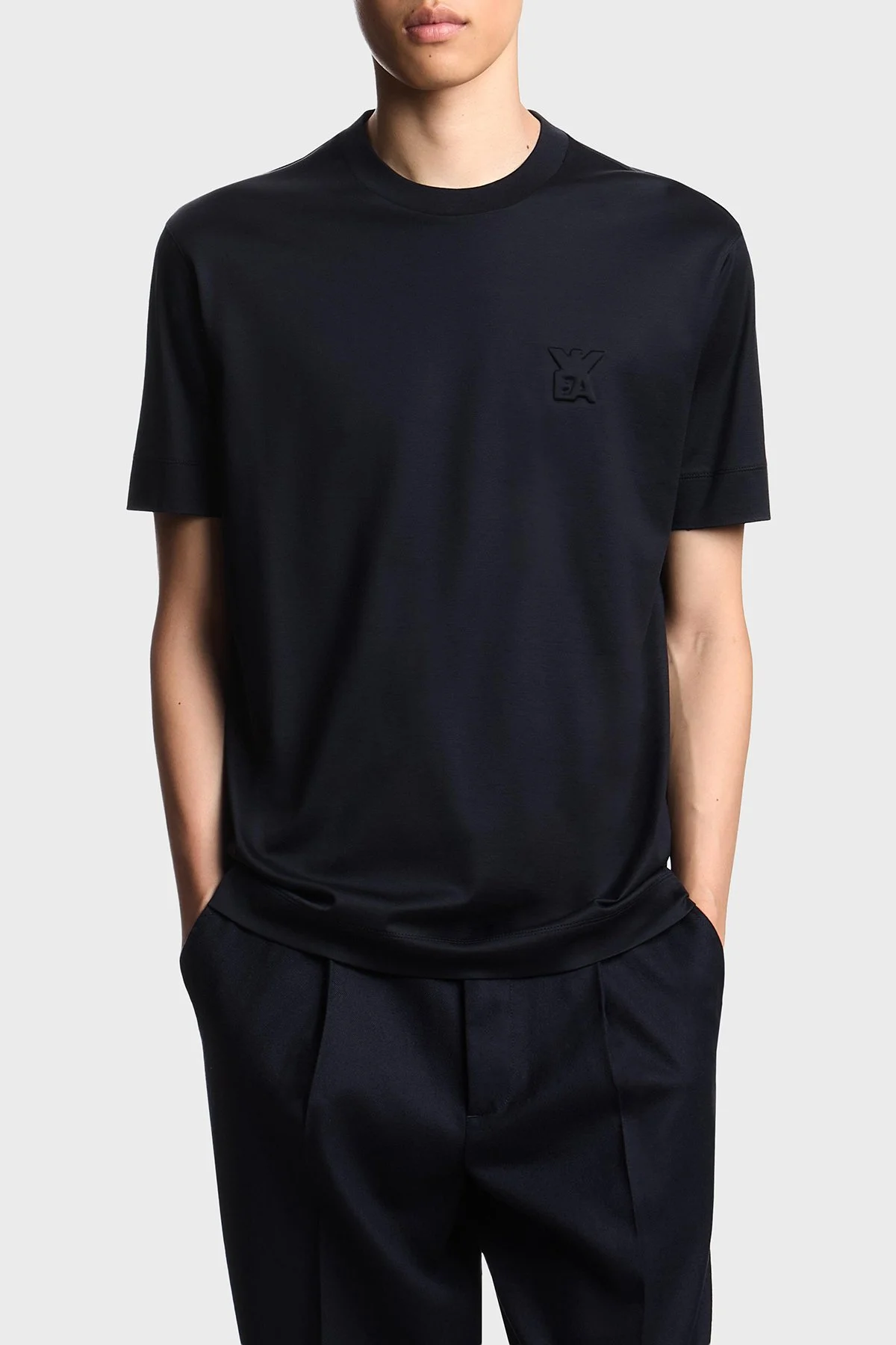 Emporio Armani Pamuk Karışımlı Regular Fit Logolu Bisiklet Yaka Erkek T Shirt EM002963 AF10761 UB118 LACİVERT - 1