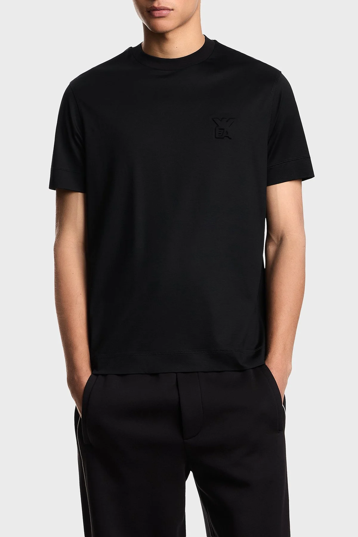 Emporio Armani Pamuk Karışımlı Regular Fit Logolu Bisiklet Yaka Erkek T Shirt EM002963 AF10761 UC001 SİYAH - 1