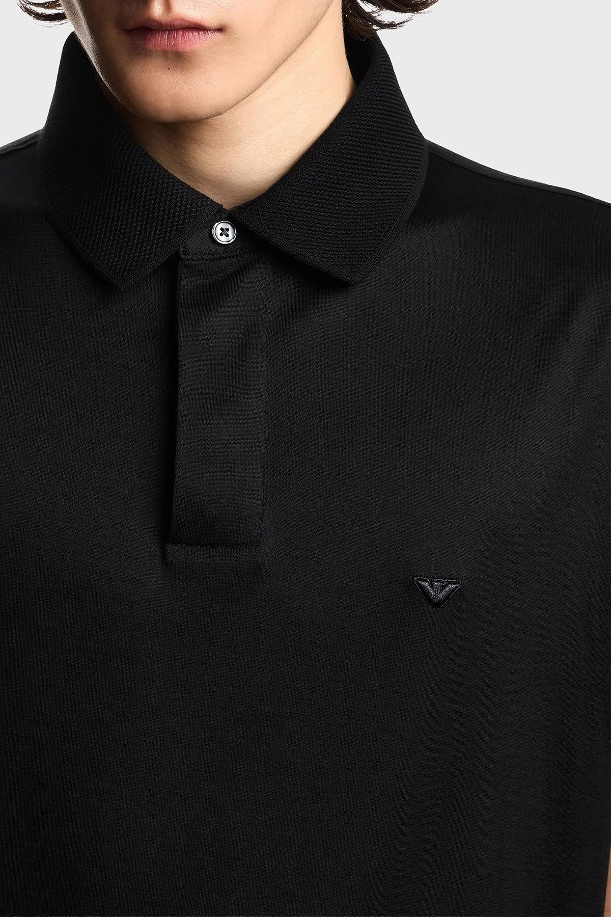 Emporio Armani Pamuk Karışımlı Regular Fit Logolu Düğmeli Erkek Polo EM004588 AF10017 UC001 SİYAH - 4