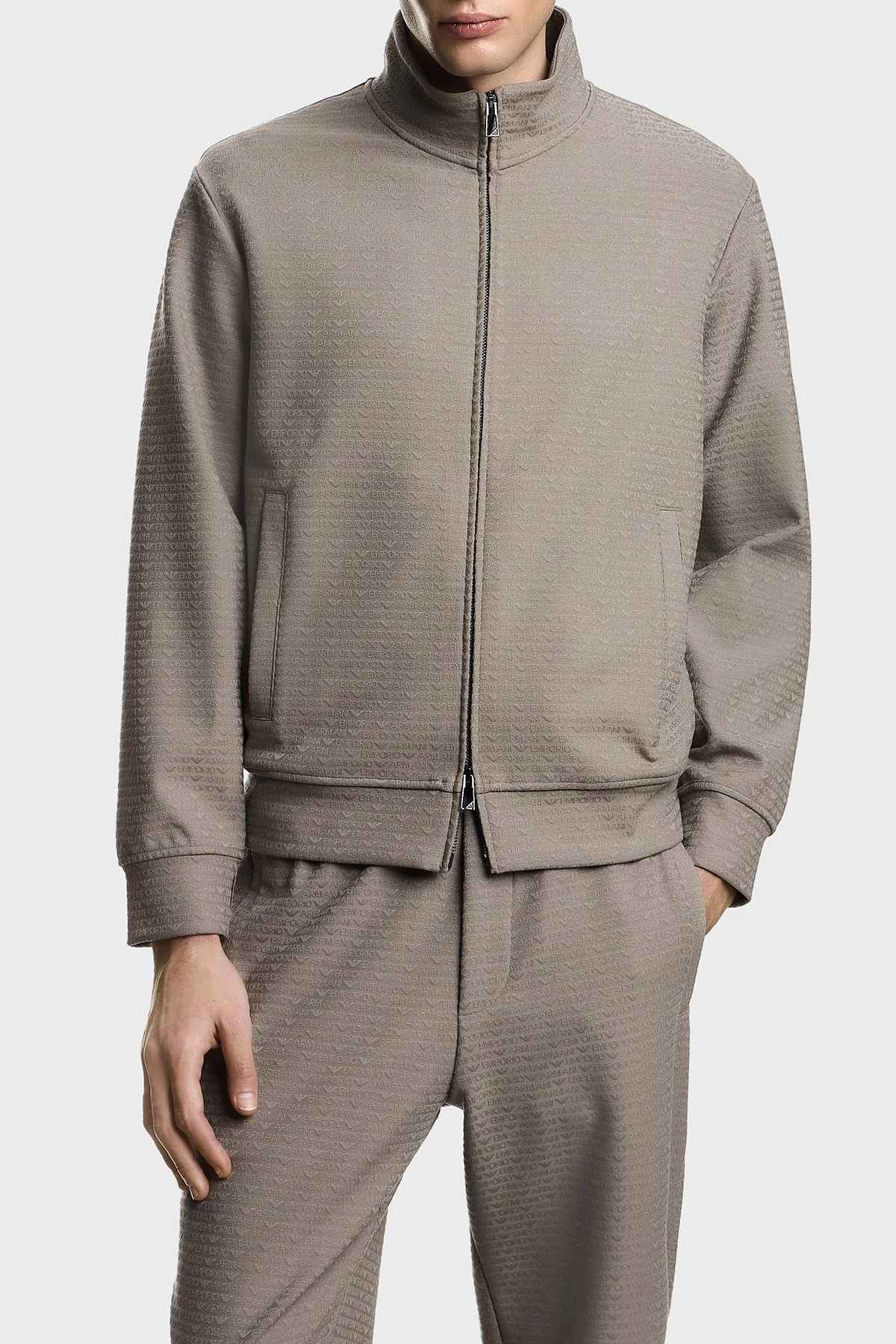 Emporio Armani Pamuk Karışımlı Regular Fit Logolu Fermuarlı Dik Yaka Erkek Sweat EM004534 AF13700 F8219 GRİ - 1