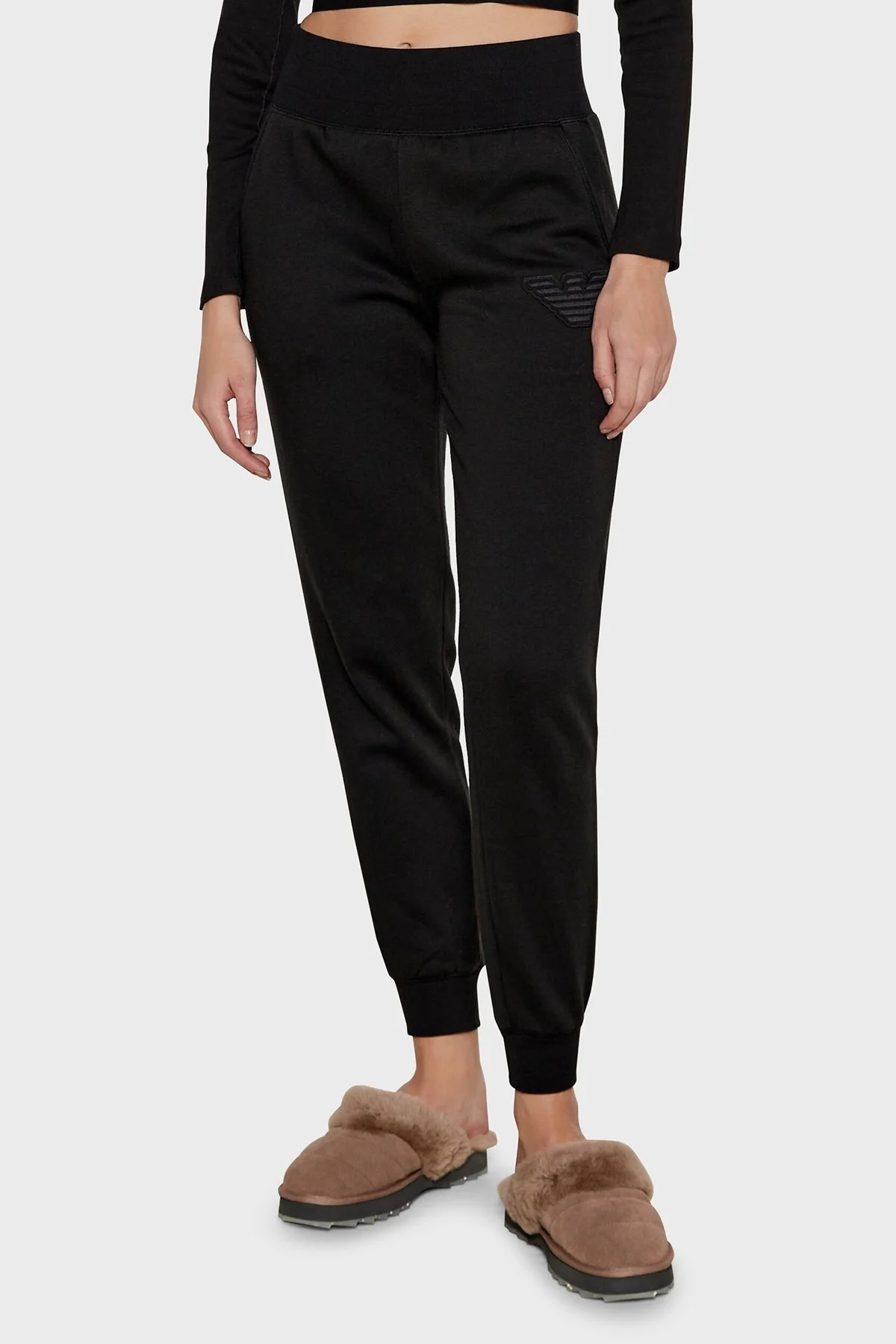 Emporio Armani Pamuk Karışımlı Regular Fit Yüksek Bel Ribanalı Paça Jogger Bayan Pantolon 164908 4F256 00020 SİYAH - 1