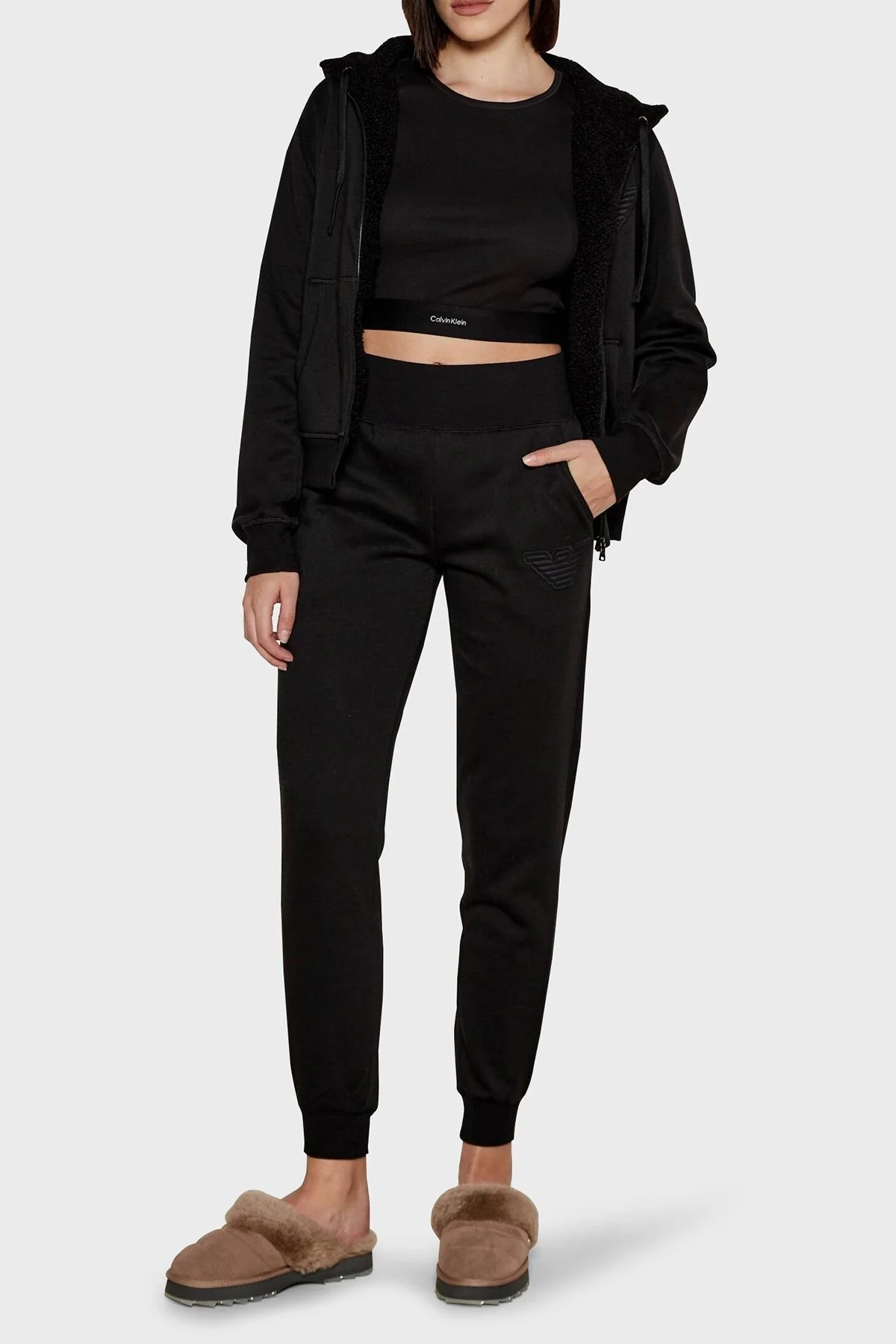 Emporio Armani Pamuk Karışımlı Regular Fit Yüksek Bel Ribanalı Paça Jogger Bayan Pantolon 164908 4F256 00020 SİYAH - 3