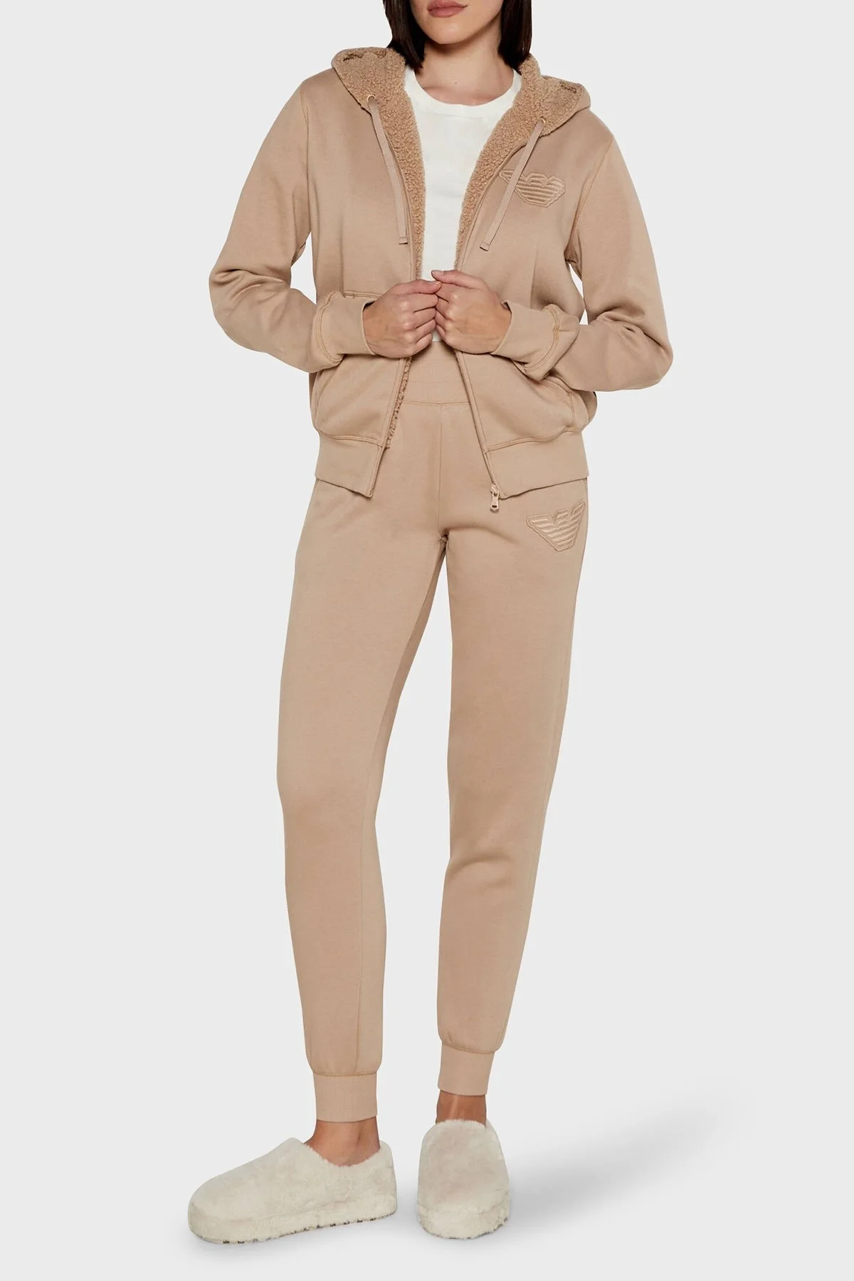 Emporio Armani Pamuk Karışımlı Regular Fit Yüksek Bel Ribanalı Paça Jogger Bayan Pantolon 164908 4F256 16355 BEJ - 7