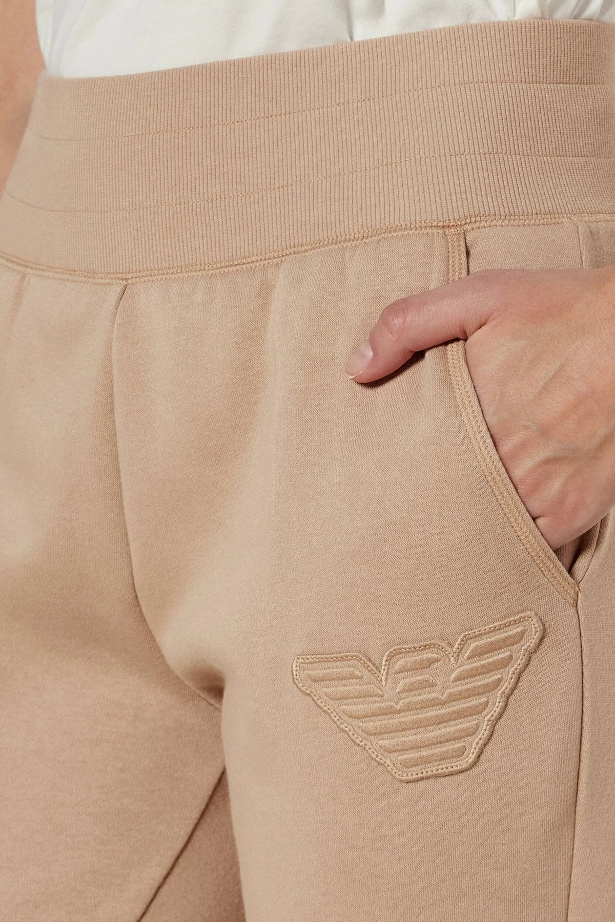 Emporio Armani Pamuk Karışımlı Regular Fit Yüksek Bel Ribanalı Paça Jogger Bayan Pantolon 164908 4F256 16355 BEJ - 8