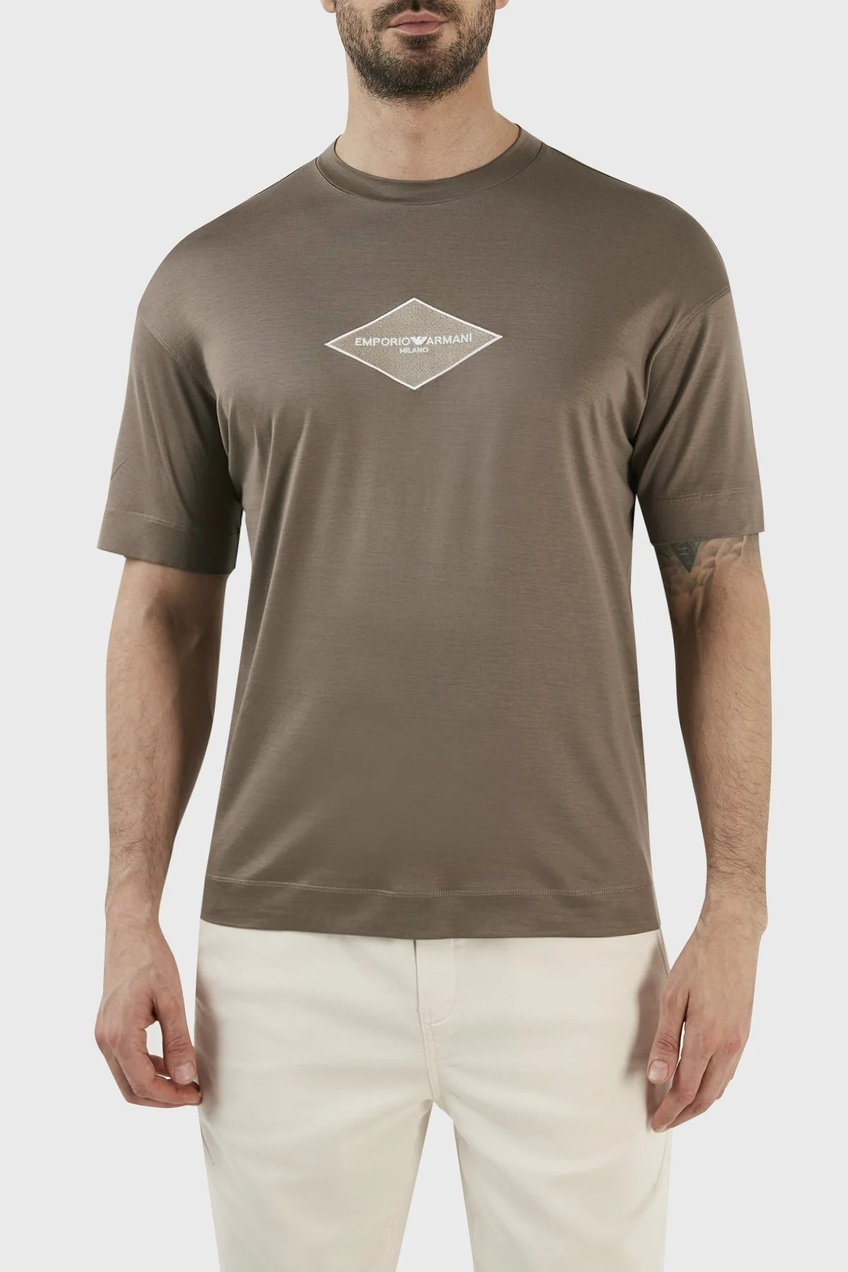 Emporio Armani Pamuk Karışımlı Relaxed Fit Bisiklet Yaka Erkek T Shirt 3R1TU4 1JUVZ 0440 TOPRAK - 1