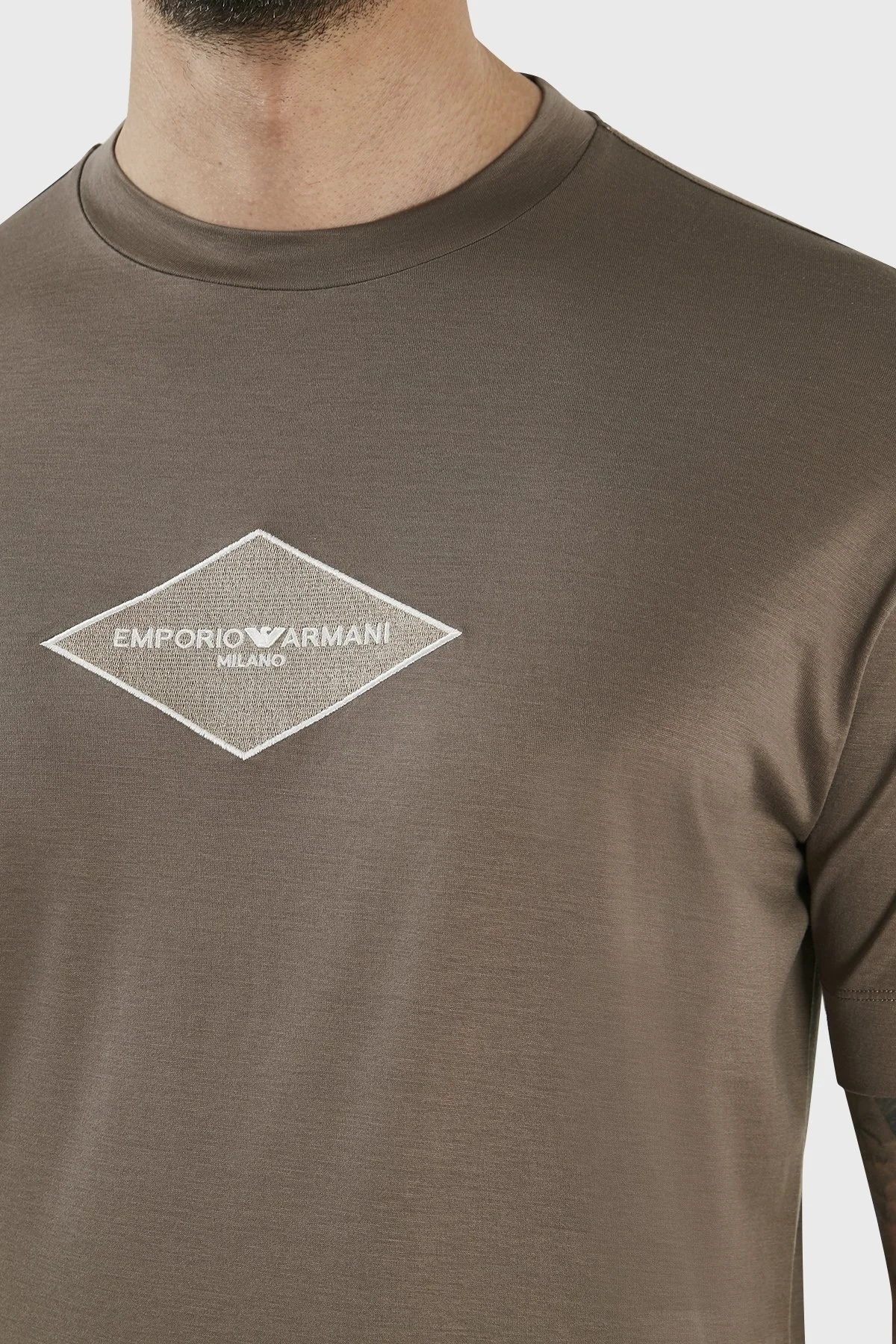 Emporio Armani Pamuk Karışımlı Relaxed Fit Bisiklet Yaka Erkek T Shirt 3R1TU4 1JUVZ 0440 TOPRAK - 3