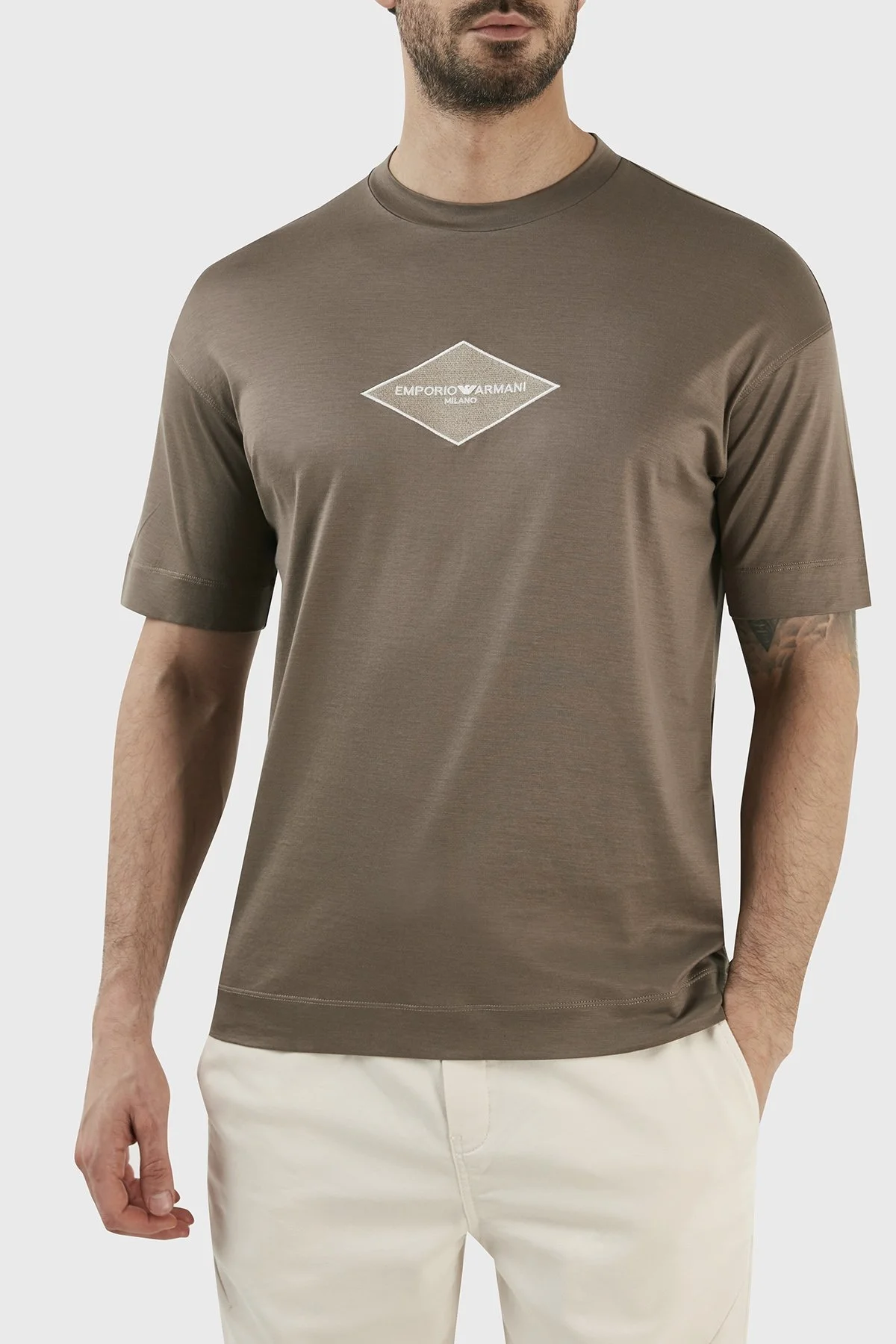 Emporio Armani Pamuk Karışımlı Relaxed Fit Bisiklet Yaka Erkek T Shirt 3R1TU4 1JUVZ 0440 TOPRAK - 4