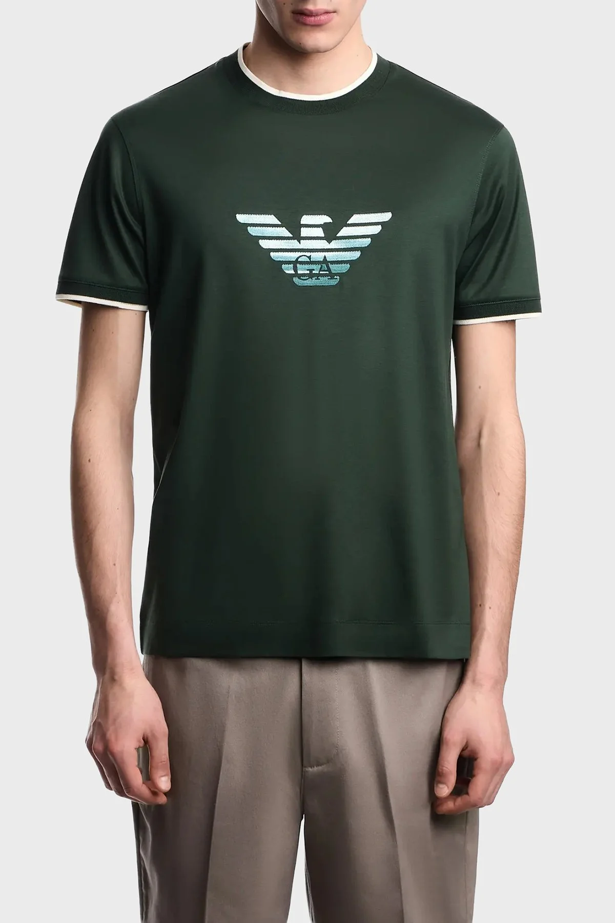 Emporio Armani Pamuk Karışımlı Slim Fit Bisiklet Yaka Erkek T Shirt EM005271 AF10017 U7263 HAKİ - 1