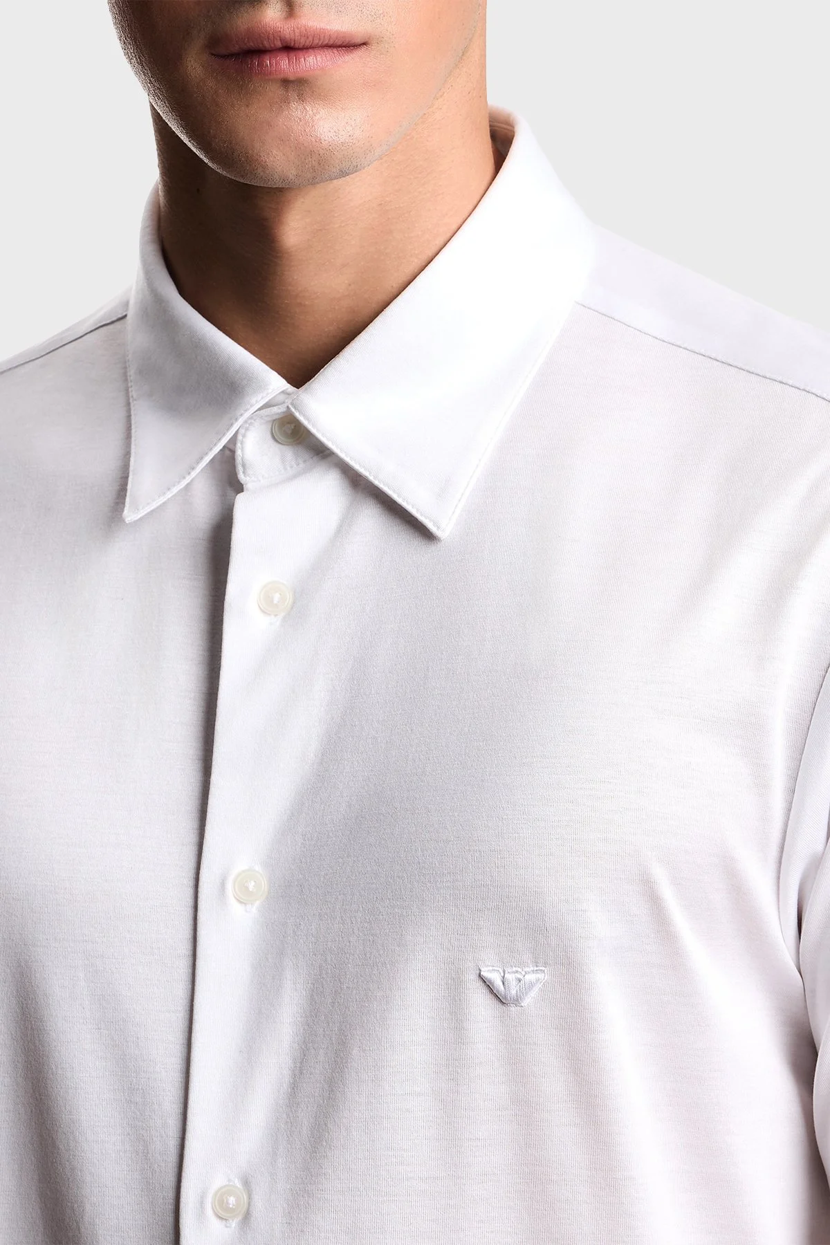 Emporio Armani Pamuk Karışımlı Slim Fit Logolu Kısa Kollu Erkek Gömlek EM004603 AF10017 U0003 BEYAZ - 3