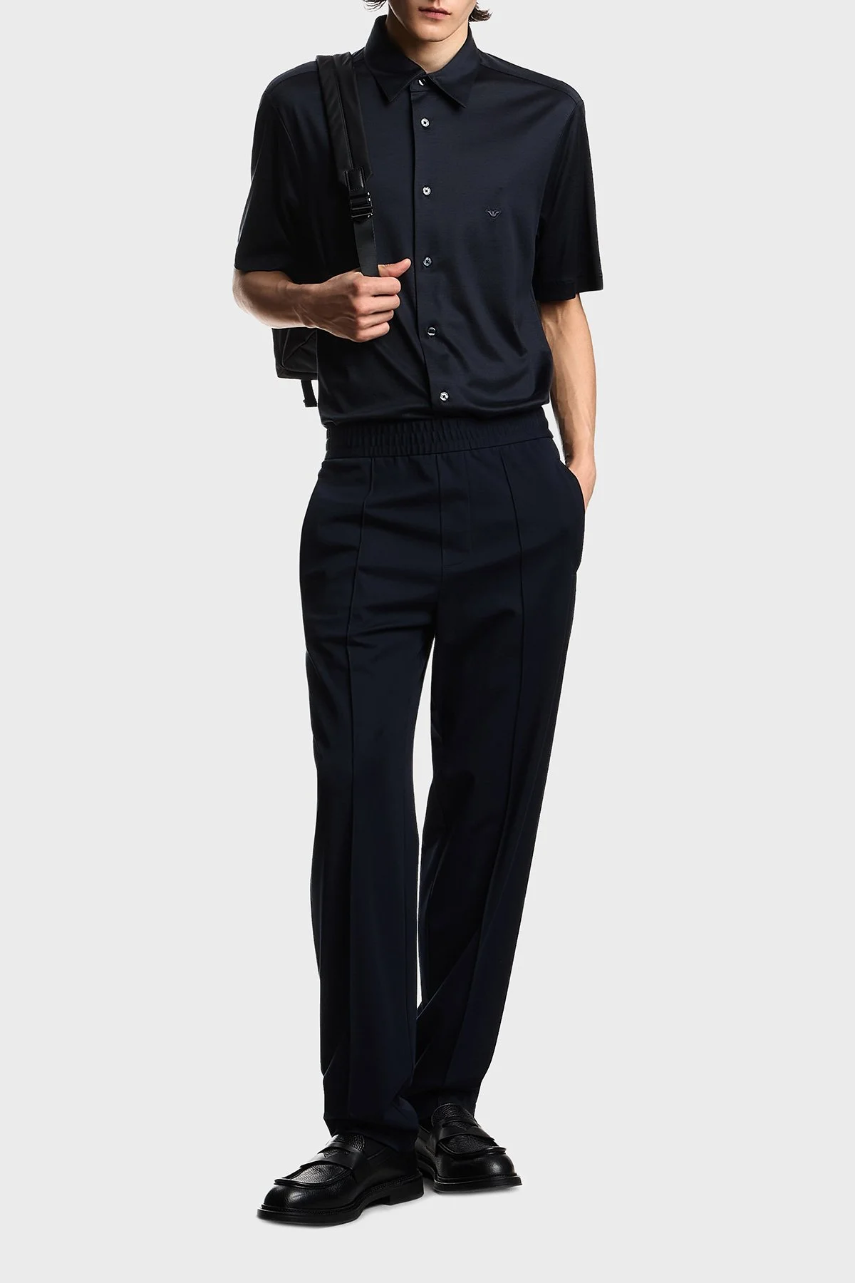 Emporio Armani Pamuk Karışımlı Slim Fit Logolu Kısa Kollu Erkek Gömlek EM004603 AF10017 UB118 LACİVERT - 2