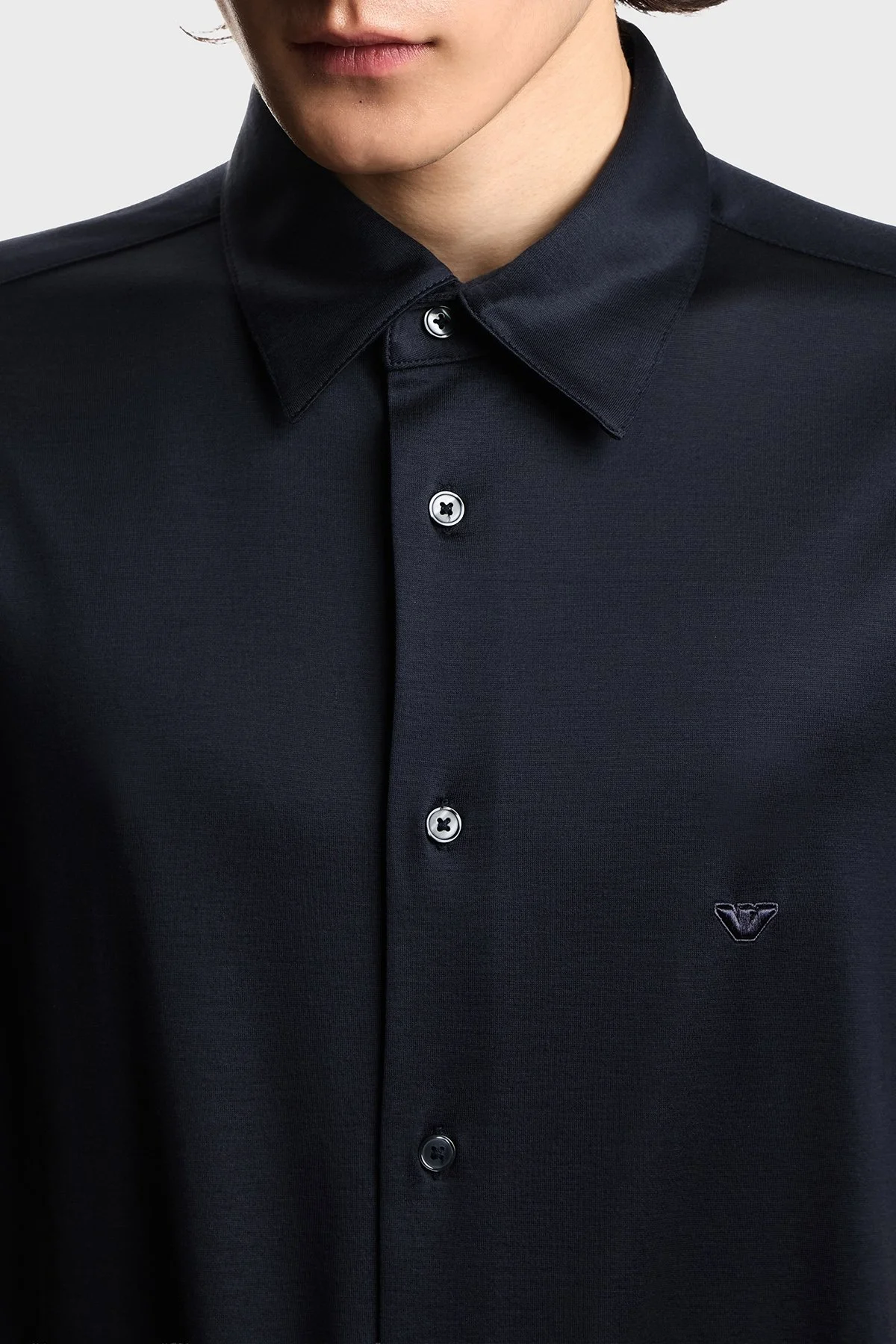 Emporio Armani Pamuk Karışımlı Slim Fit Logolu Kısa Kollu Erkek Gömlek EM004603 AF10017 UB118 LACİVERT - 4