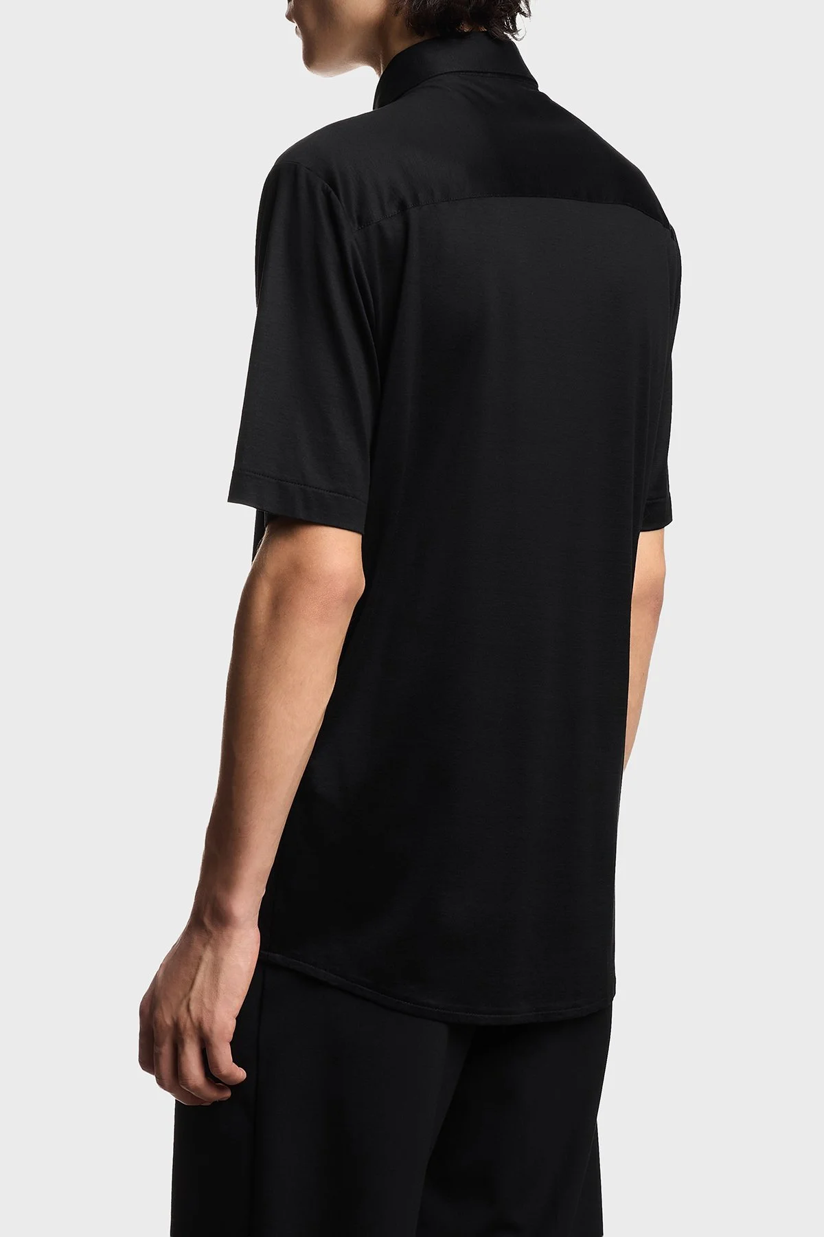 Emporio Armani Pamuk Karışımlı Slim Fit Logolu Kısa Kollu Erkek Gömlek EM004603 AF10017 UC001 SİYAH - 3