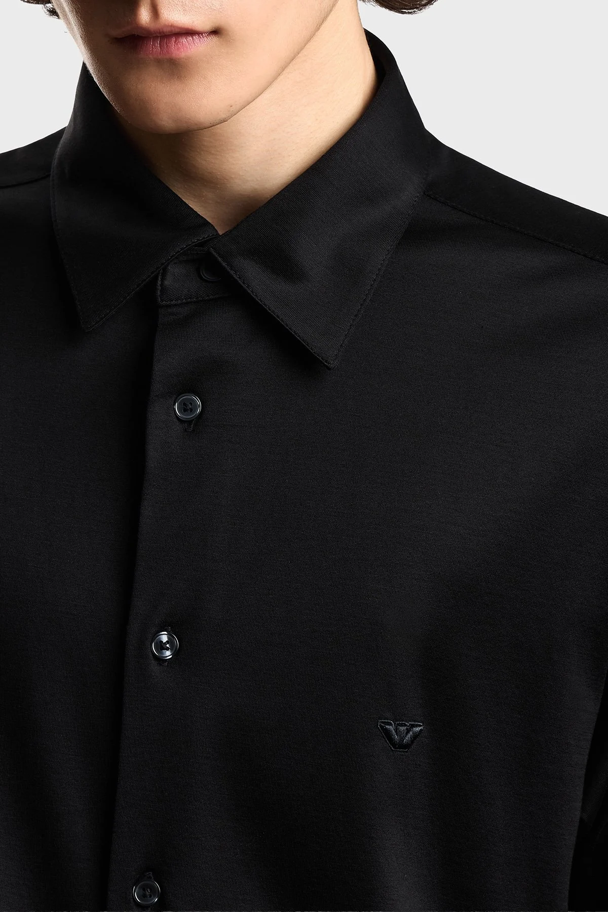 Emporio Armani Pamuk Karışımlı Slim Fit Logolu Kısa Kollu Erkek Gömlek EM004603 AF10017 UC001 SİYAH - 4