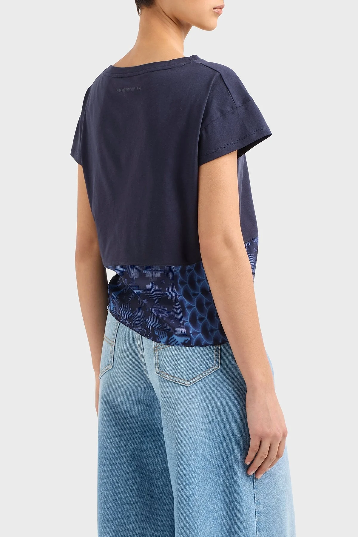 Emporio Armani Pamuk Regular Fit Saten Detaylı Bayan T Shirt EW001524 AF12597 FB119 LACİVERT - 8