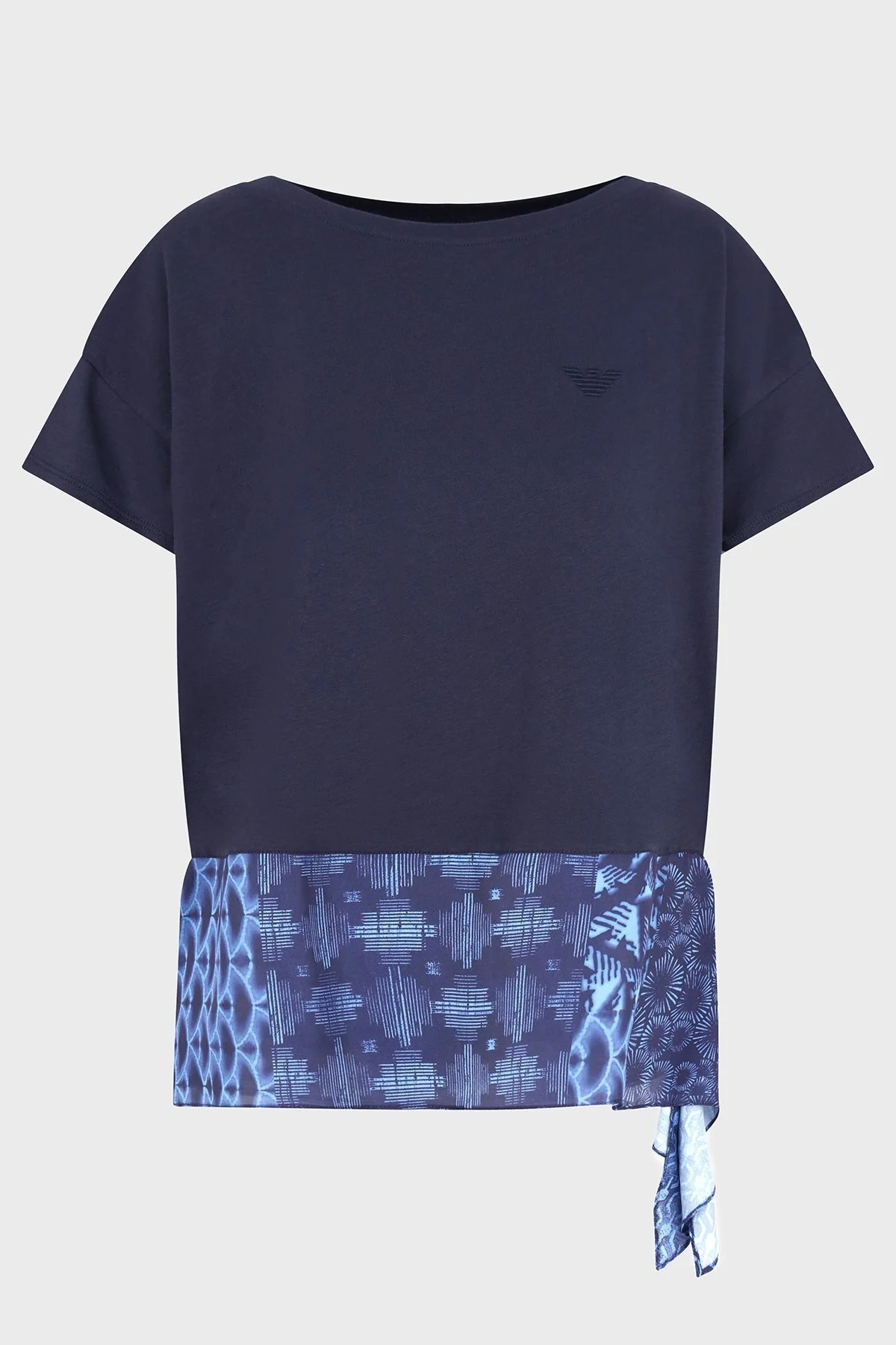 Emporio Armani Pamuk Regular Fit Saten Detaylı Bayan T Shirt EW001524 AF12597 FB119 LACİVERT - 10