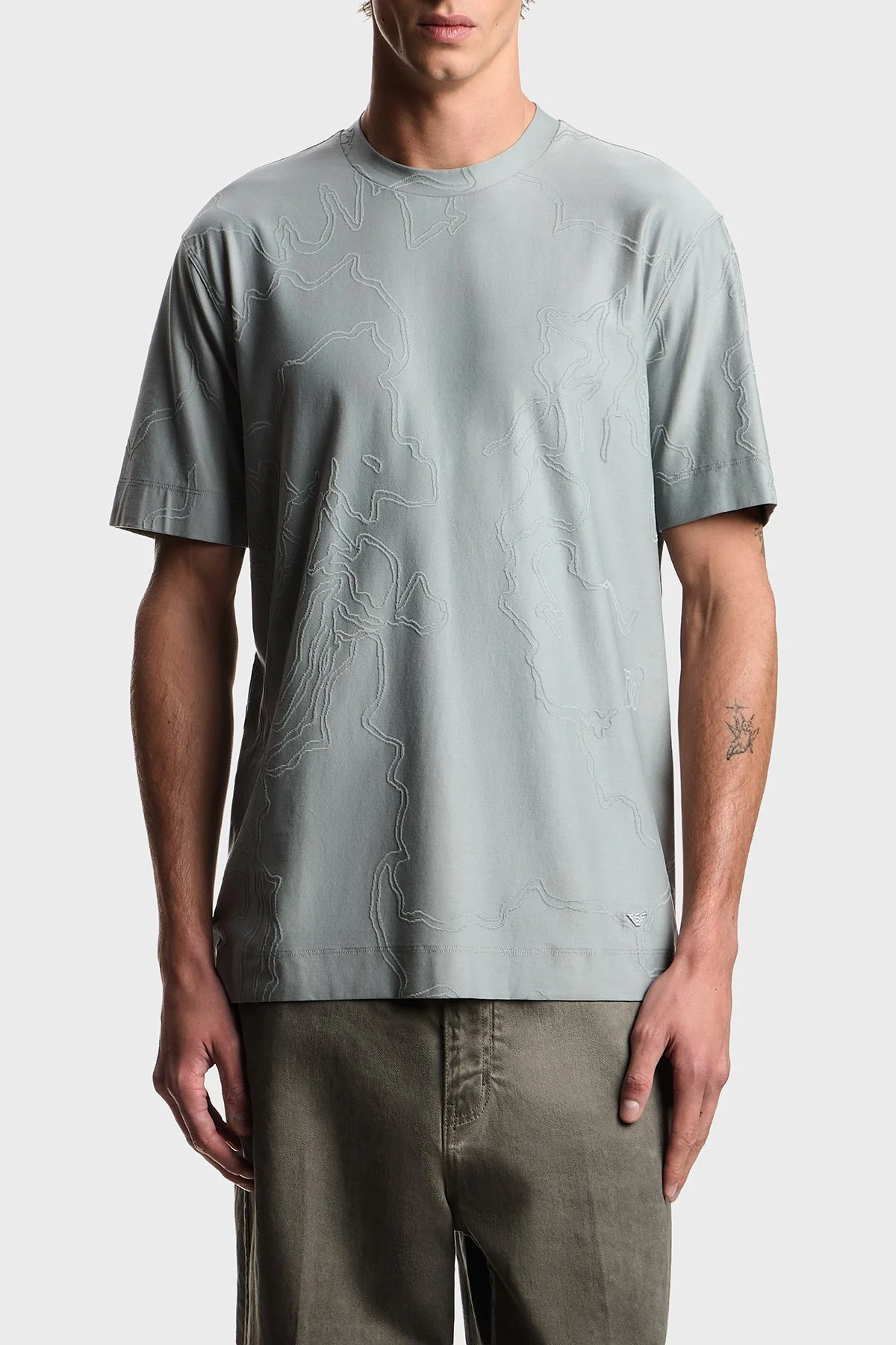 Emporio Armani Pamuk ve İpek Karışımlı Regular Fit Bisiklet Yaka Erkek T Shirt EM004644 AF23458 F8254 GRİ - 1