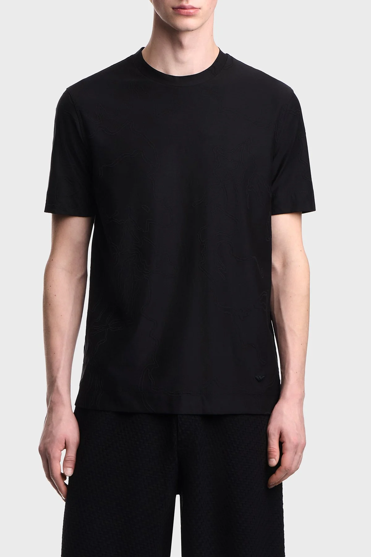 Emporio Armani Pamuk ve İpek Karışımlı Regular Fit Bisiklet Yaka Erkek T Shirt EM004644 AF23458 FC333 SİYAH - 1