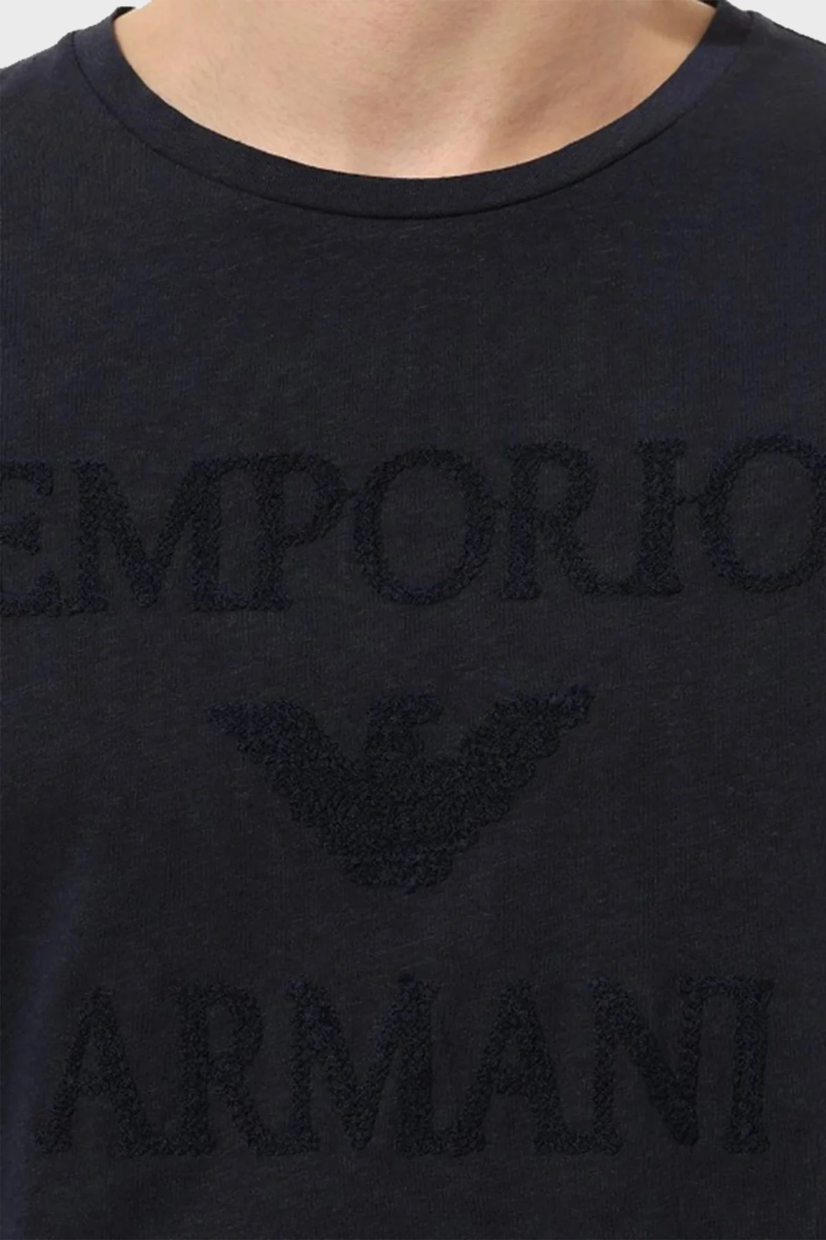 Emporio Armani Pamuk ve Keten Karışımlı Slim Fit Erkek T Shirt 211818 3R485 00020 SİYAH - 3