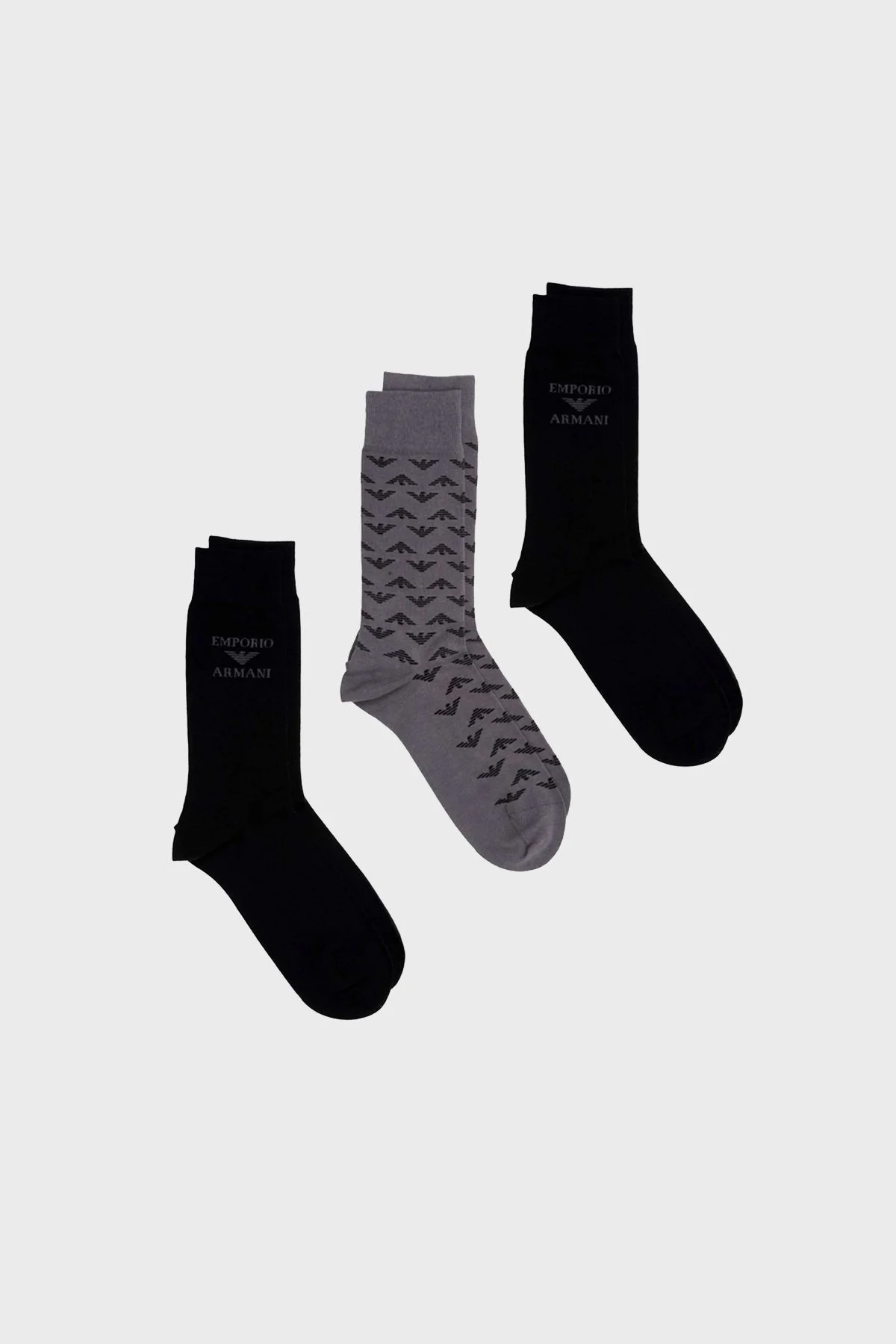 Emporio Armani Pamuklu 3 Pack Uzun Erkek Çorap 302402 3F292 24721 SİYAH-GRİ - 1