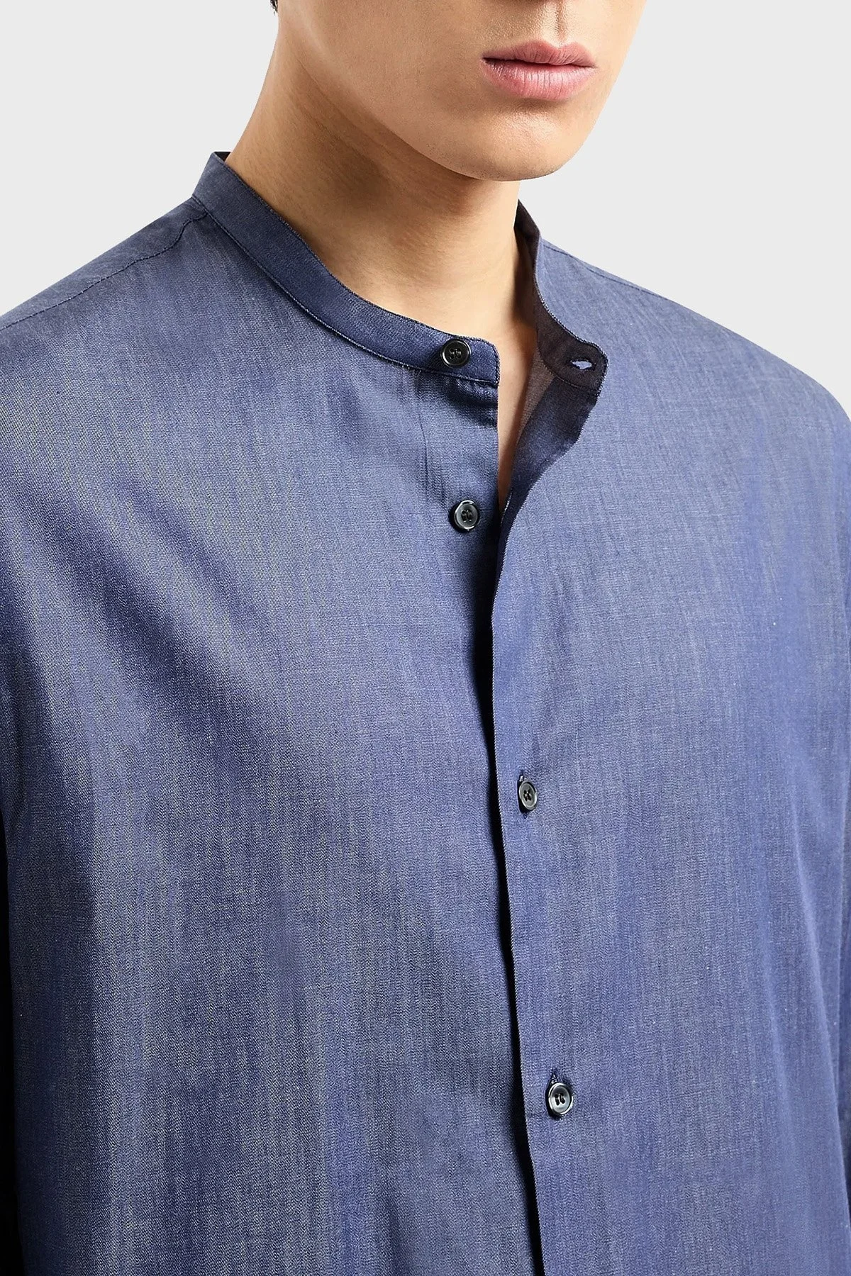 Emporio Armani Pamuklu Bant Yaka Erkek Gömlek 3D1CN8 1DAAZ 0941 LACİVERT - 6