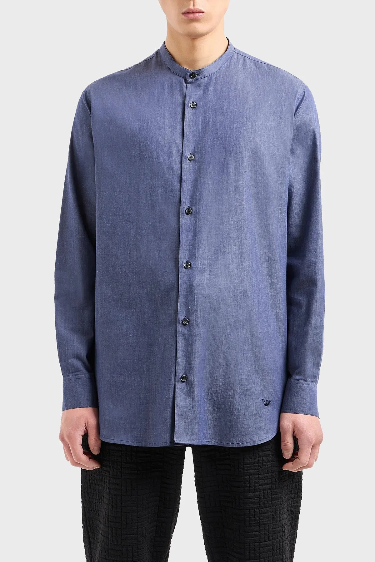 Emporio Armani Pamuklu Bant Yaka Erkek Gömlek 3D1CN8 1DAAZ 0941 LACİVERT - 1