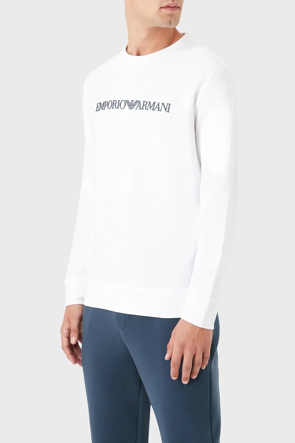 Emporio Armani Pamuklu Baskılı Bisiklet Yaka Erkek Sweat 8N1MR6 1JRIZ F109 BEYAZ - 1