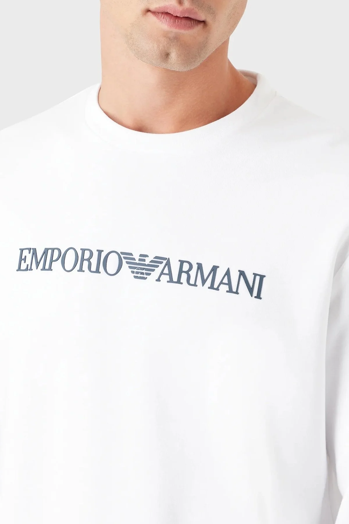 Emporio Armani Pamuklu Baskılı Bisiklet Yaka Erkek Sweat 8N1MR6 1JRIZ F109 BEYAZ - 5