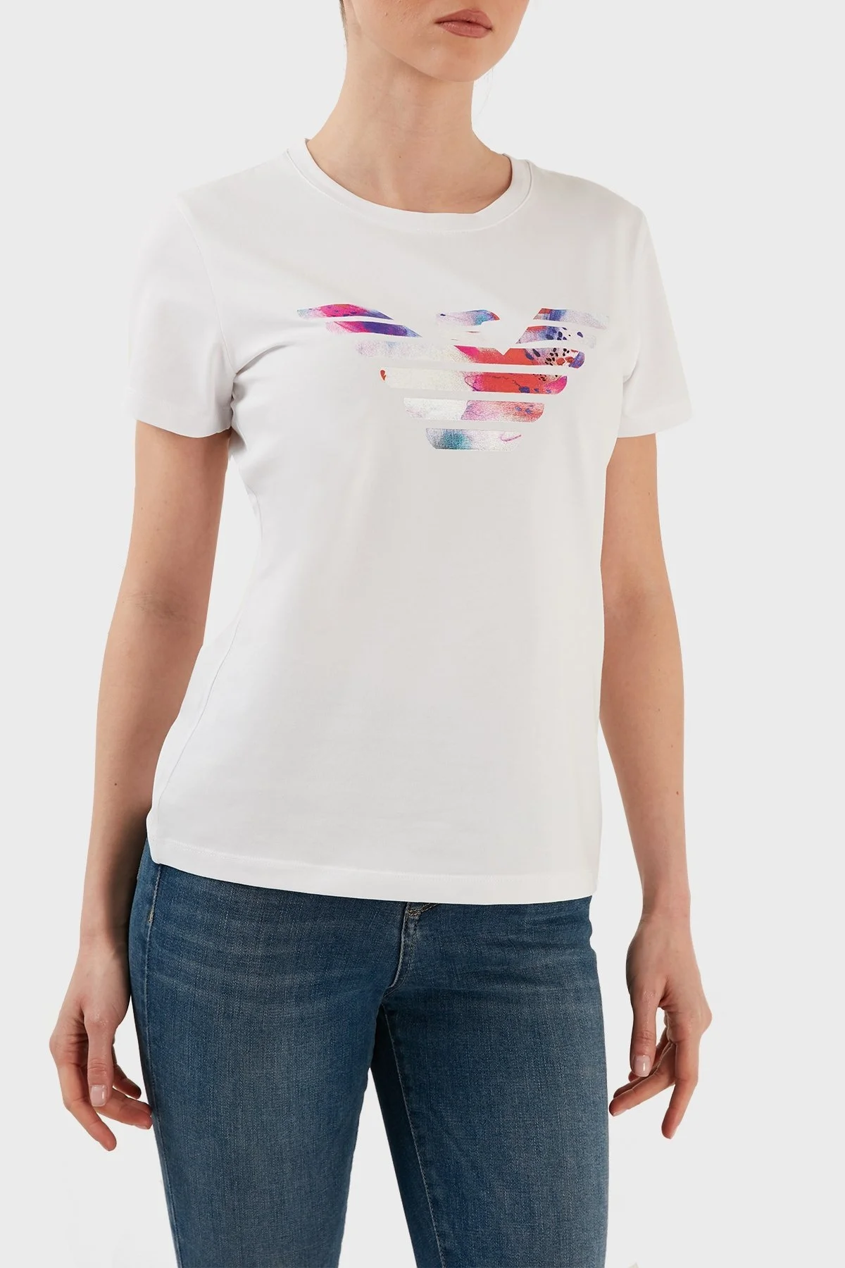 Emporio Armani Pamuklu Baskılı Regular Fit Bisiklet Yaka Bayan T Shirt 3R2T7N 2J07Z 0100 BEYAZ - 2