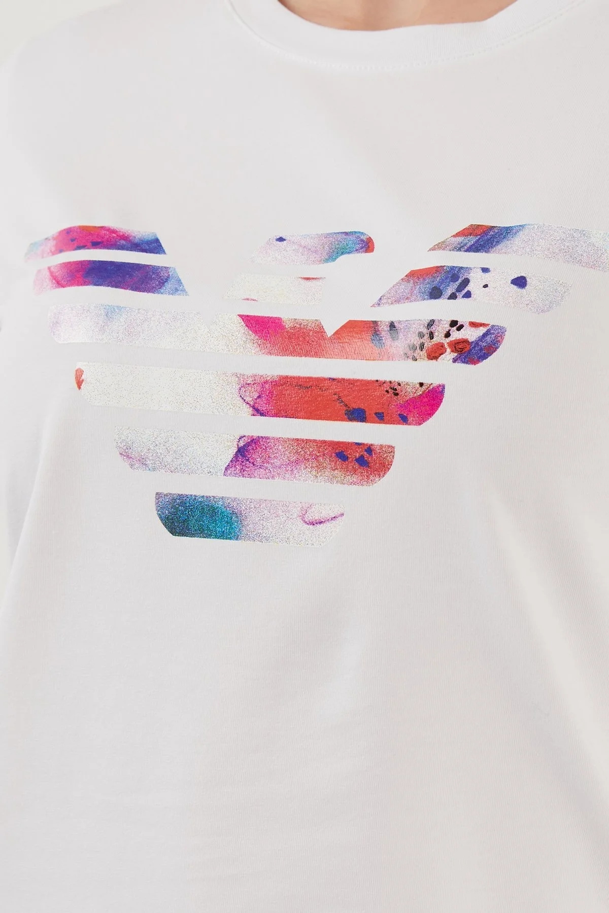 Emporio Armani Pamuklu Baskılı Regular Fit Bisiklet Yaka Bayan T Shirt 3R2T7N 2J07Z 0100 BEYAZ - 4