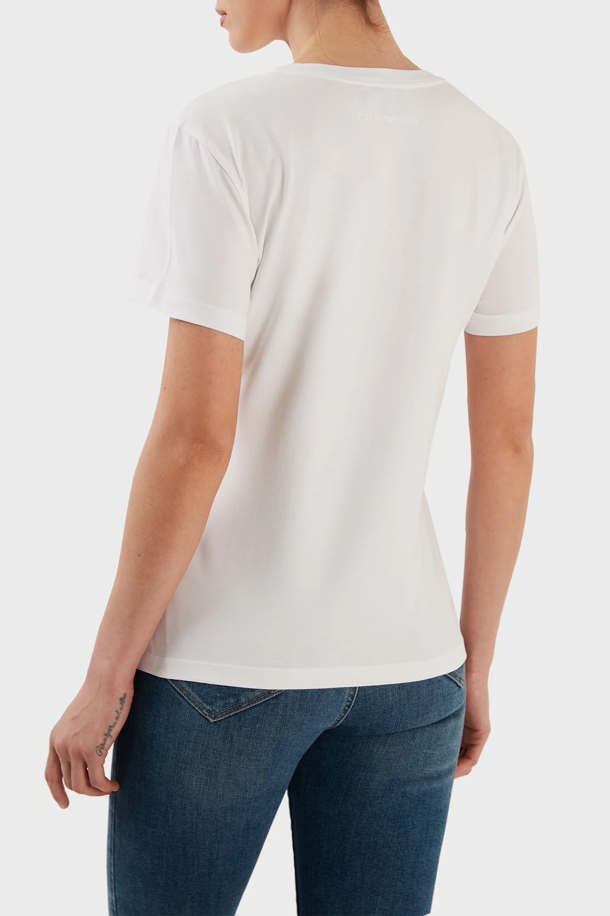 Emporio Armani Pamuklu Baskılı Regular Fit Bisiklet Yaka Bayan T Shirt 3R2T7N 2J07Z 0100 BEYAZ - 5