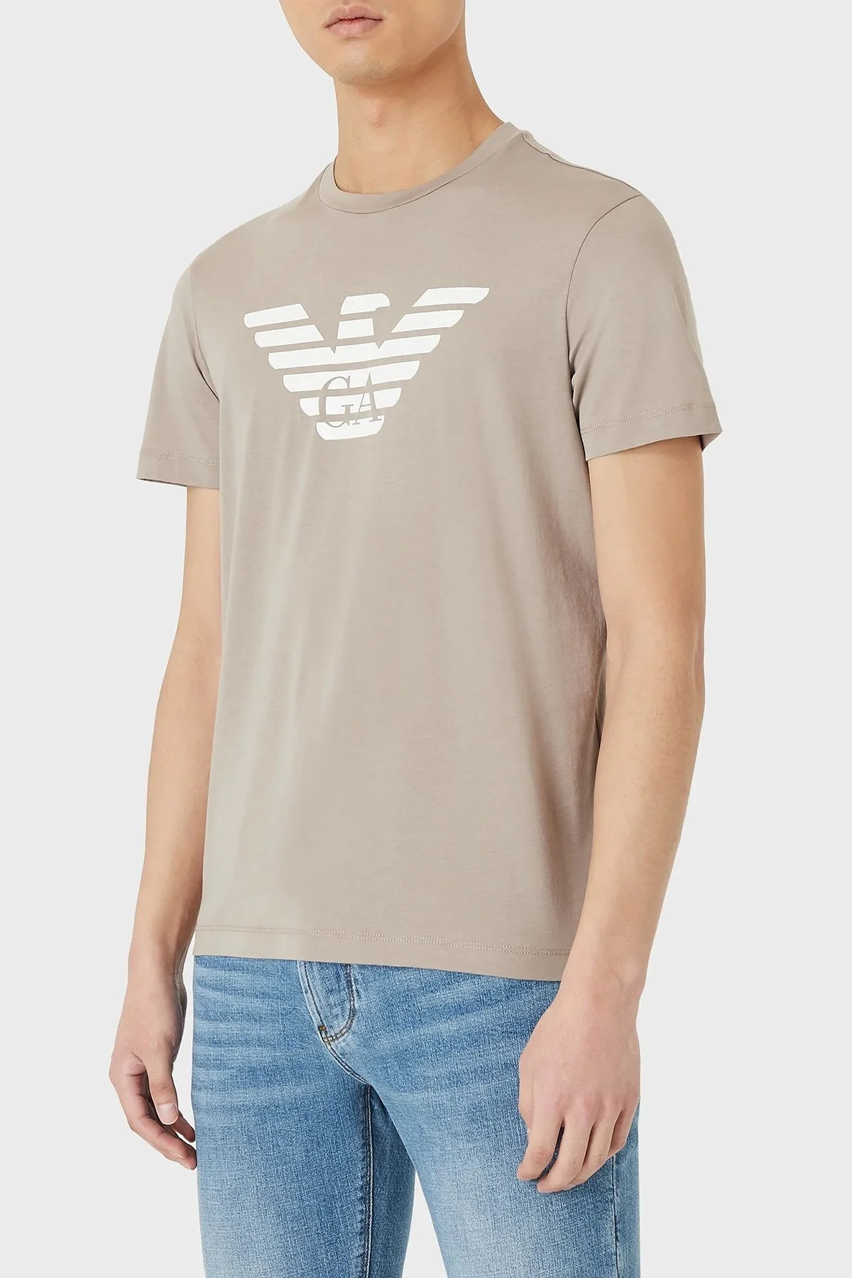 Emporio Armani Pamuklu Baskılı Regular Fit Bisiklet Yaka Erkek T Shirt 8N1TN5 1JPZZ 0148 BEJ - 1