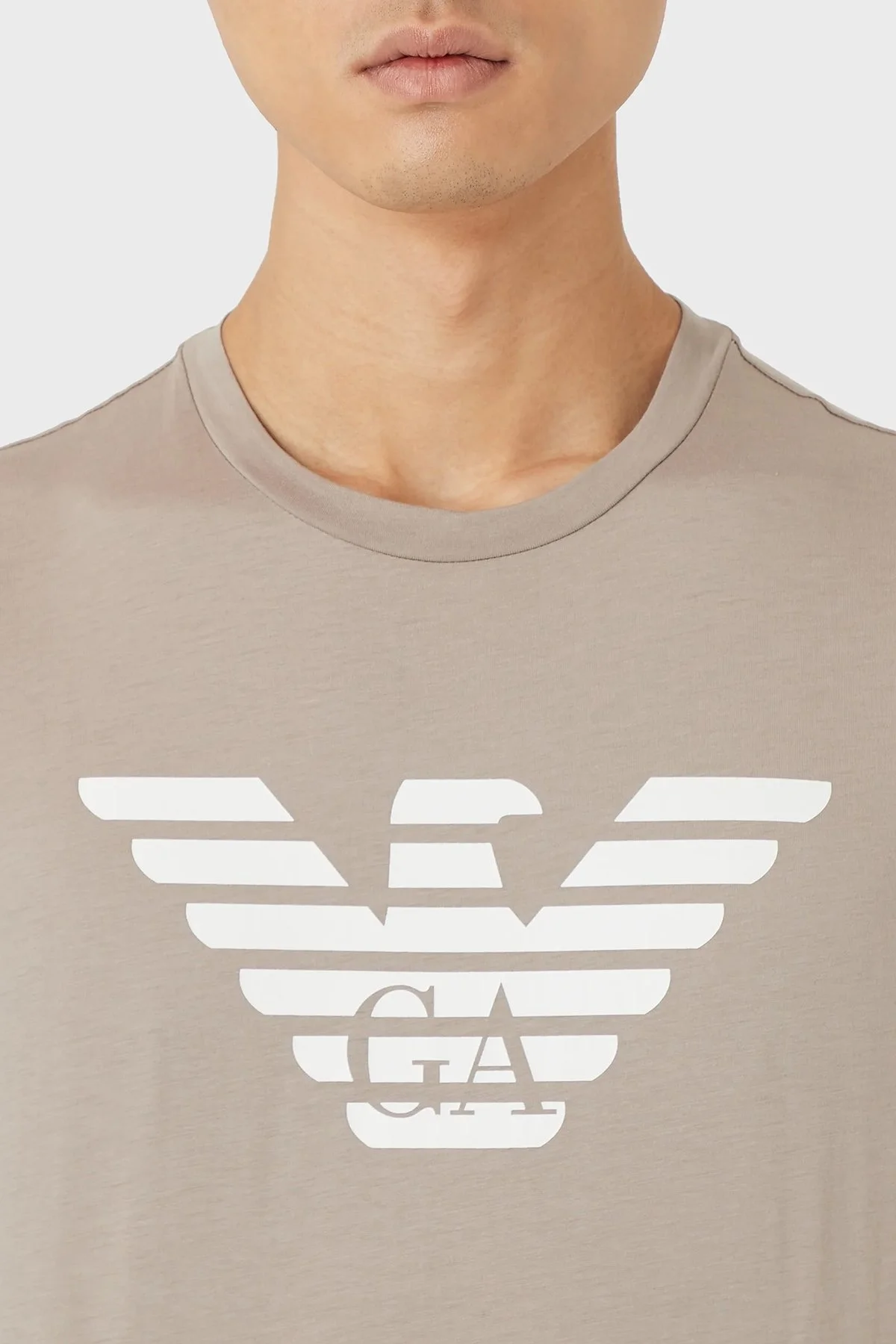 Emporio Armani Pamuklu Baskılı Regular Fit Bisiklet Yaka Erkek T Shirt 8N1TN5 1JPZZ 0148 BEJ - 2