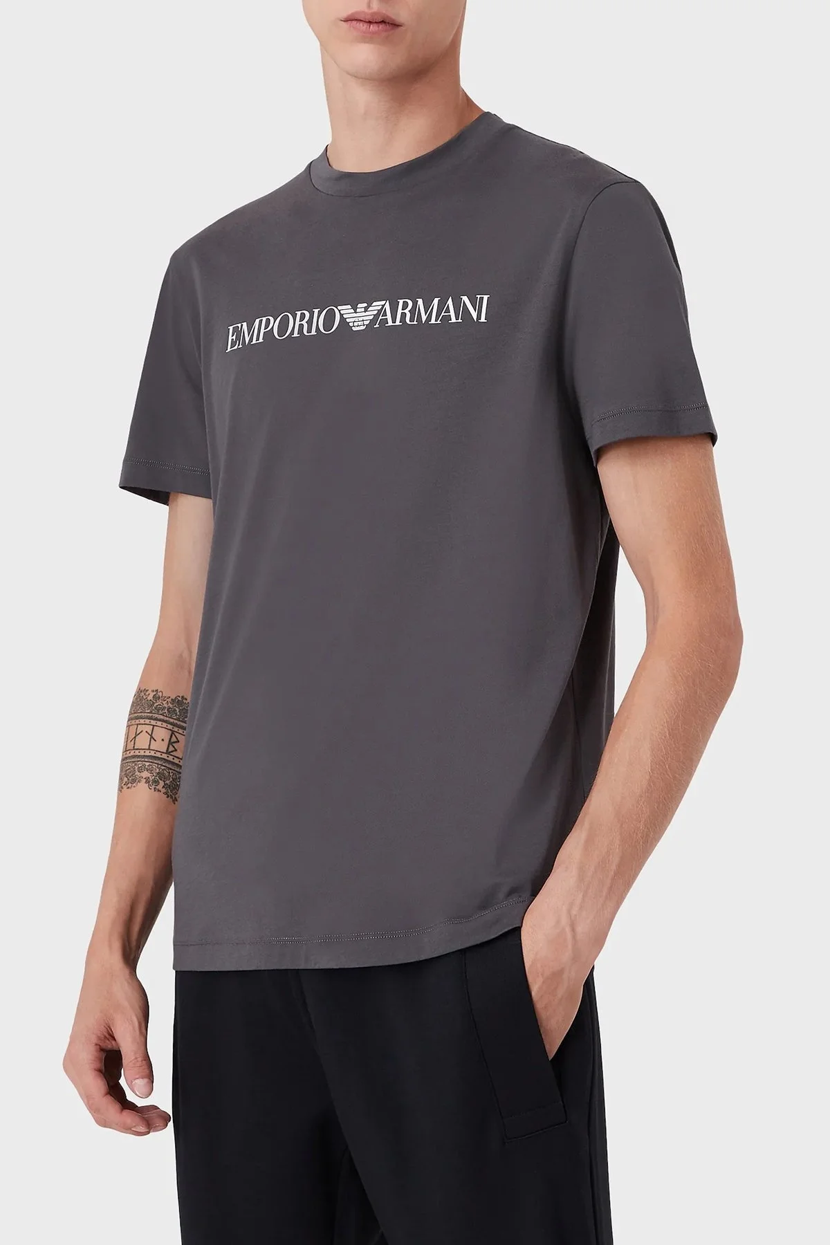 Emporio Armani Pamuklu Baskılı Regular Fit Bisiklet Yaka Erkek T Shirt 8N1TN5 1JPZZ 0685 FÜME - 1