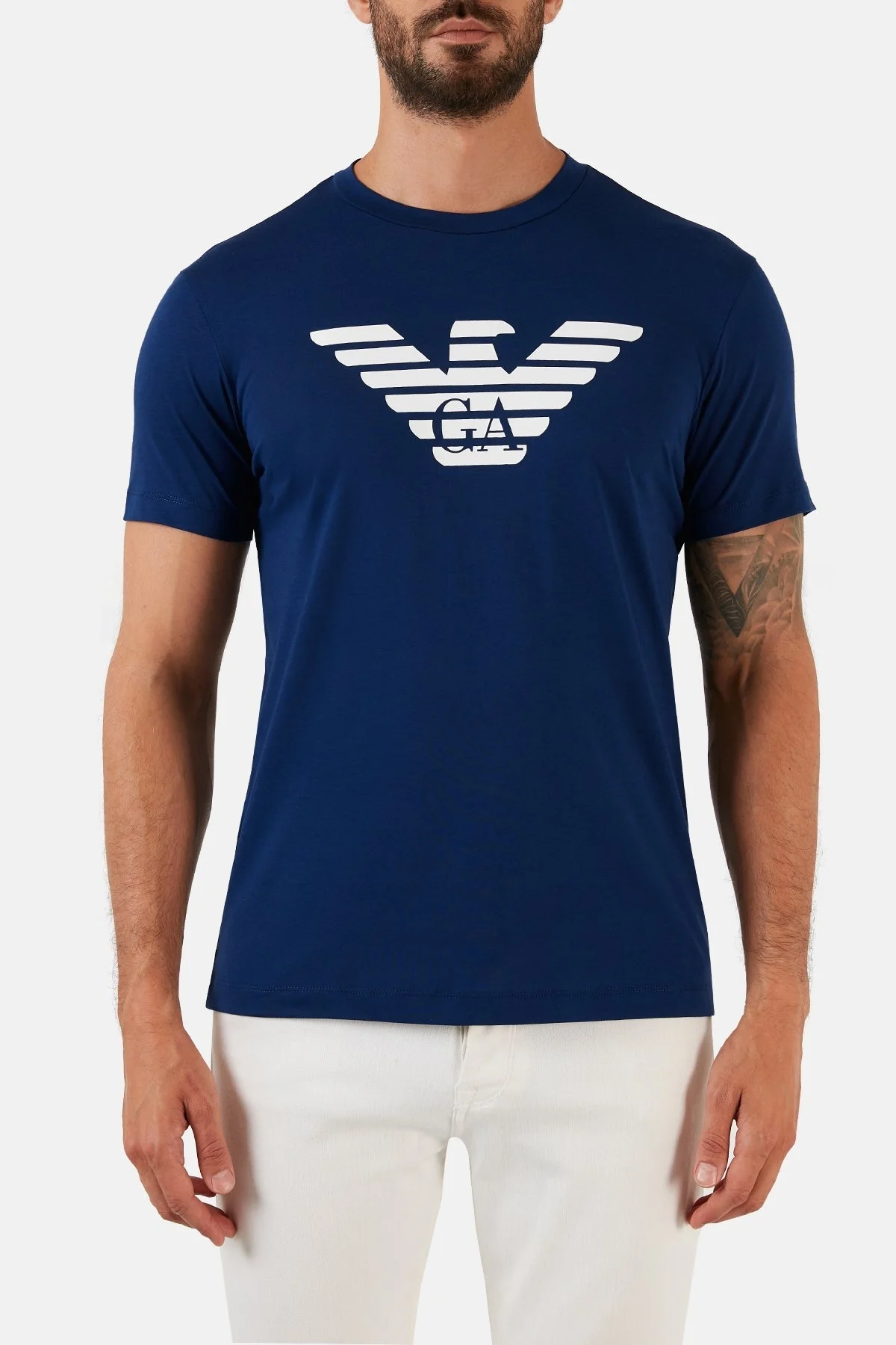 Emporio Armani Pamuklu Baskılı Regular Fit Bisiklet Yaka Erkek T Shirt 8N1TN5 1JPZZ 0977 MAVİ - 1