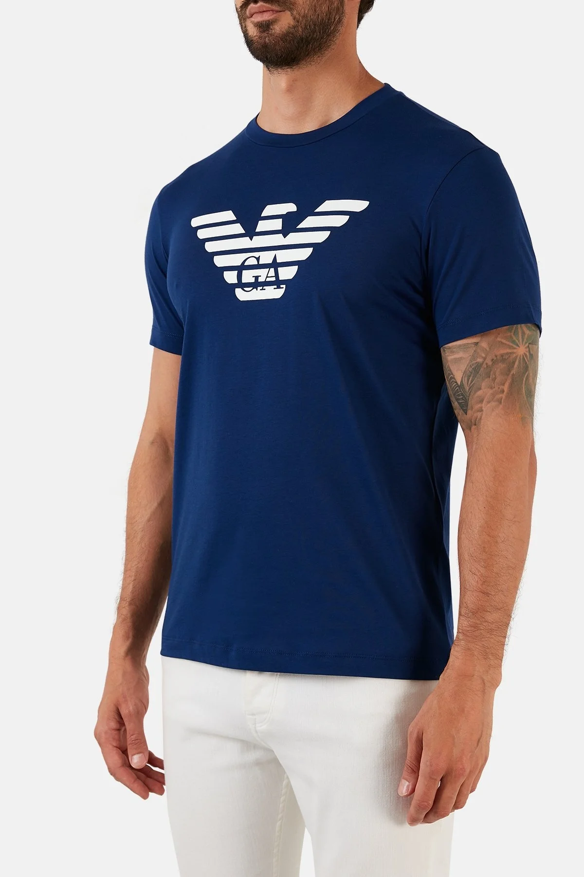 Emporio Armani Pamuklu Baskılı Regular Fit Bisiklet Yaka Erkek T Shirt 8N1TN5 1JPZZ 0977 MAVİ - 2