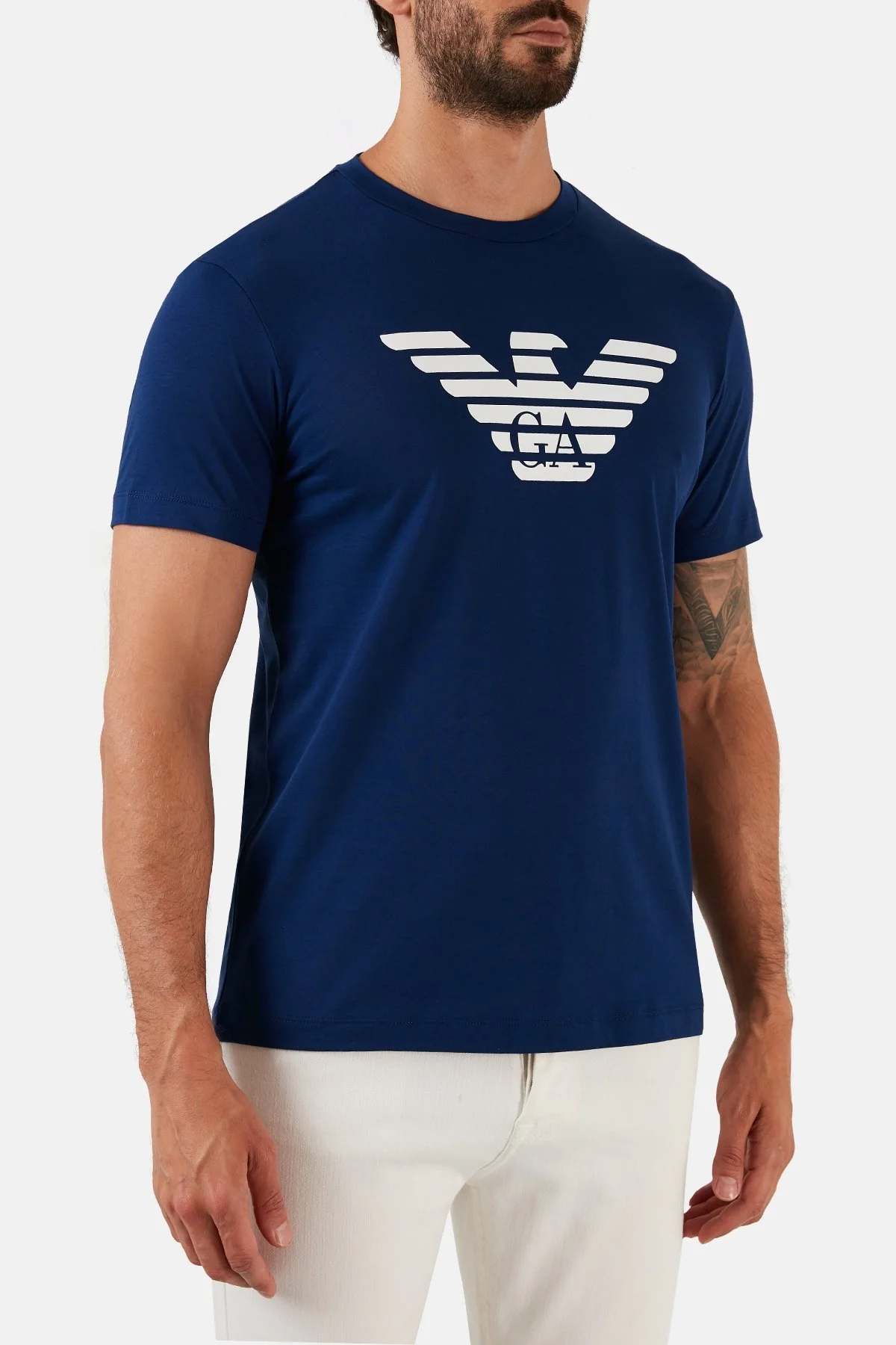 Emporio Armani Pamuklu Baskılı Regular Fit Bisiklet Yaka Erkek T Shirt 8N1TN5 1JPZZ 0977 MAVİ - 3