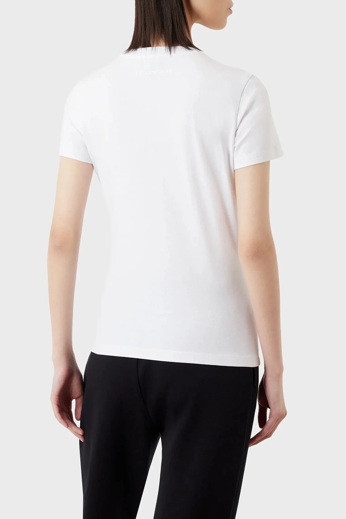 Emporio Armani Pamuklu Baskılı Slim Fit Bisiklet Yaka Bayan T Shirt 3R2T7B 2J07Z 0100 BEYAZ - 3