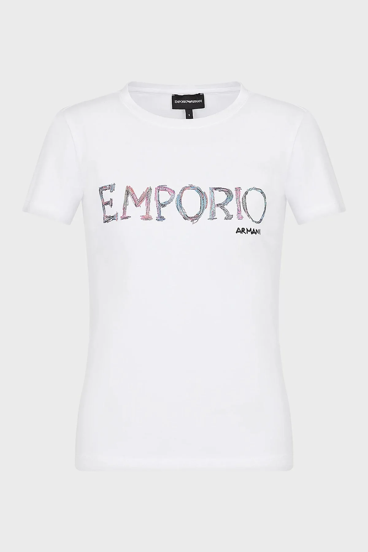 Emporio Armani Pamuklu Baskılı Slim Fit Bisiklet Yaka Bayan T Shirt 3R2T7B 2J07Z 0100 BEYAZ - 4