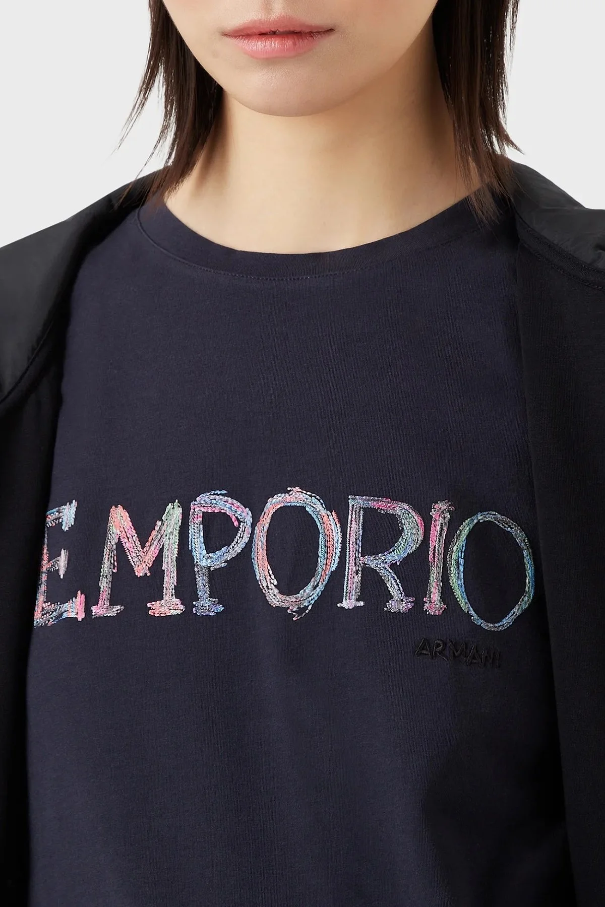 Emporio Armani Pamuklu Baskılı Slim Fit Bisiklet Yaka Bayan T Shirt 3R2T7B 2J07Z 0828 LACİVERT - 3