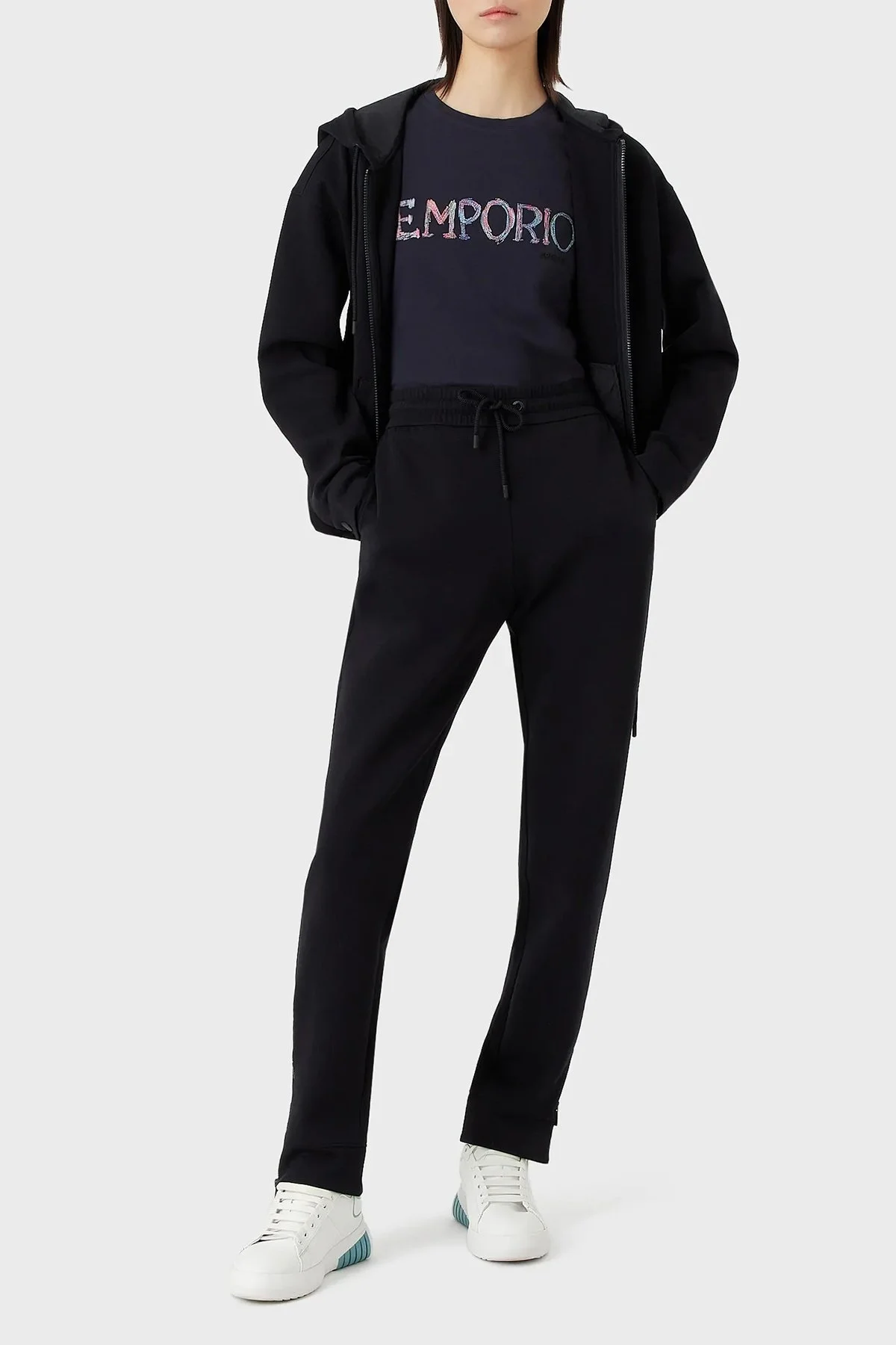 Emporio Armani Pamuklu Baskılı Slim Fit Bisiklet Yaka Bayan T Shirt 3R2T7B 2J07Z 0828 LACİVERT - 4