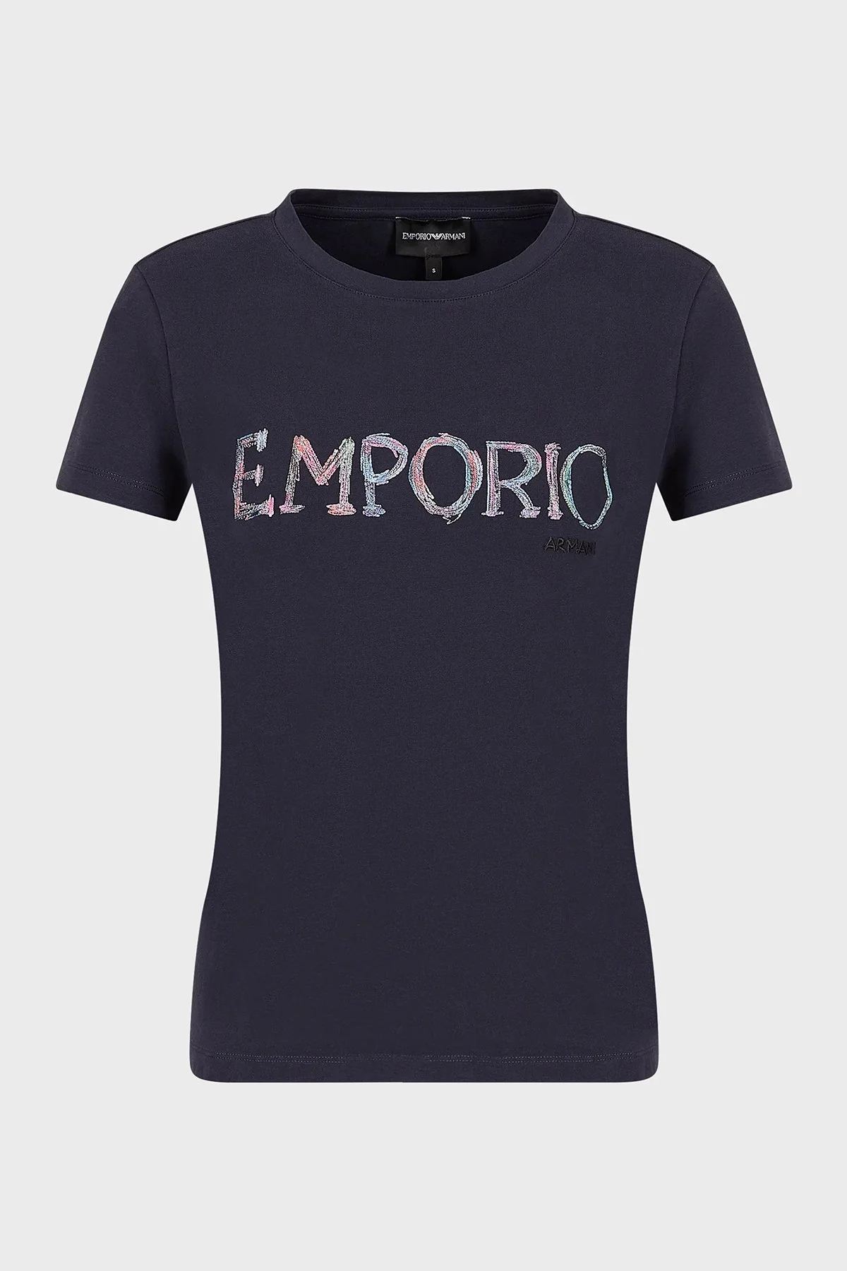 Emporio Armani Pamuklu Baskılı Slim Fit Bisiklet Yaka Bayan T Shirt 3R2T7B 2J07Z 0828 LACİVERT - 5