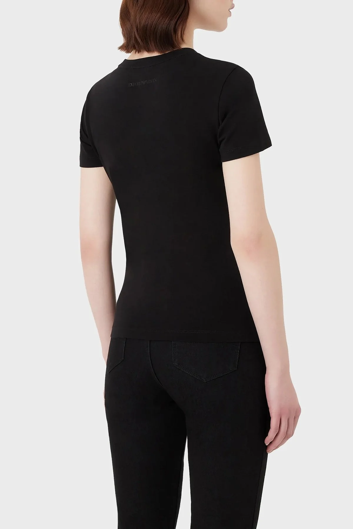 Emporio Armani Pamuklu Baskılı Slim Fit Bisiklet Yaka Bayan T Shirt 3R2T7B 2J07Z 0999 SİYAH - 2