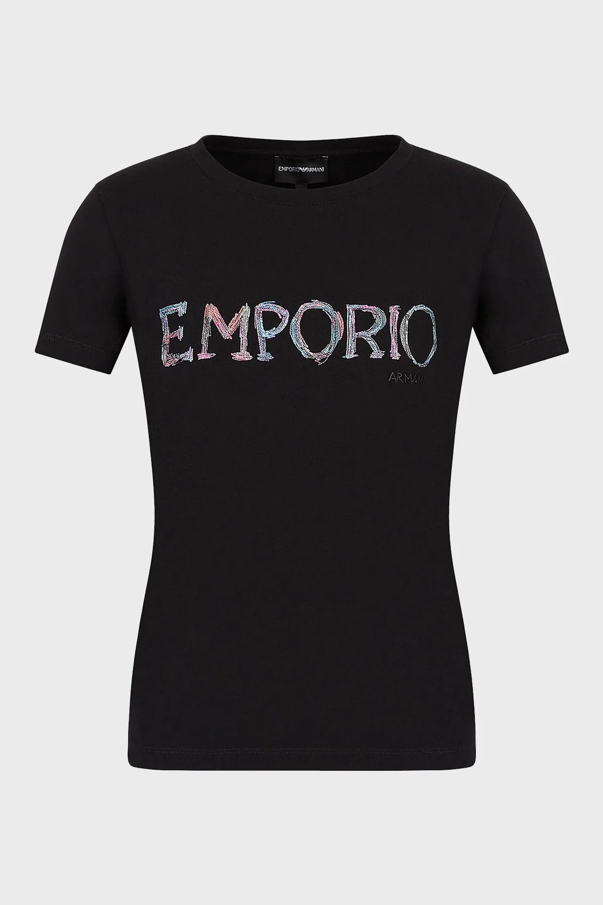 Emporio Armani Pamuklu Baskılı Slim Fit Bisiklet Yaka Bayan T Shirt 3R2T7B 2J07Z 0999 SİYAH - 5
