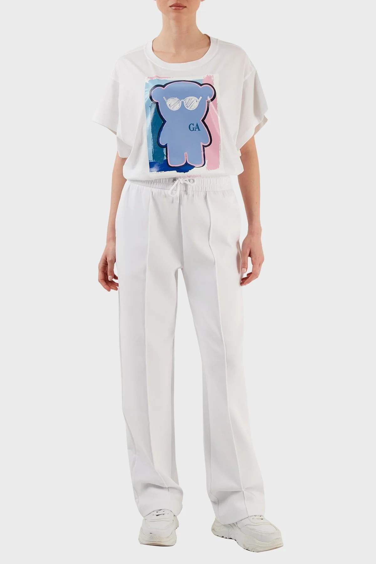 Emporio Armani Pamuklu Belden Bağlamalı Bol Paça Spor Bayan Pantolon 3R2P6E 1JHSZ 0100 BEYAZ - 8