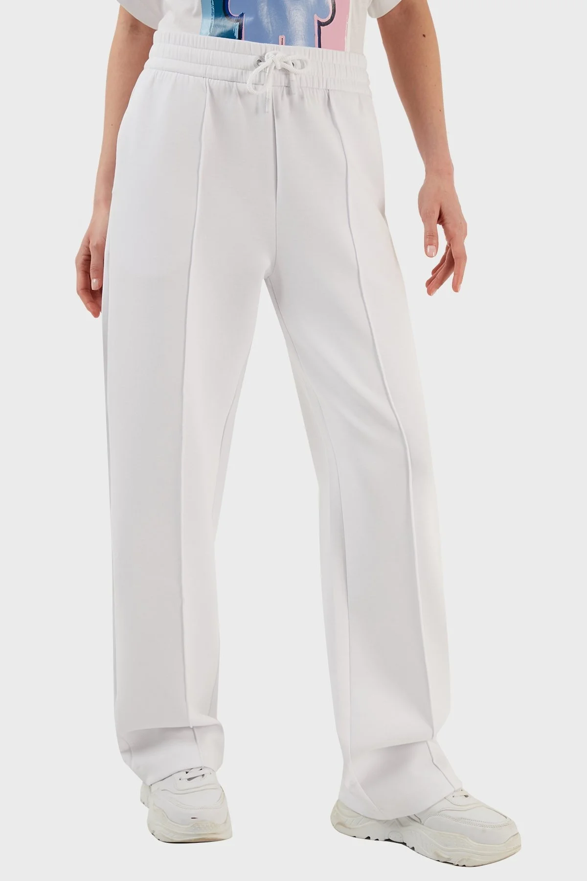 Emporio Armani Pamuklu Belden Bağlamalı Bol Paça Spor Bayan Pantolon 3R2P6E 1JHSZ 0100 BEYAZ - 11